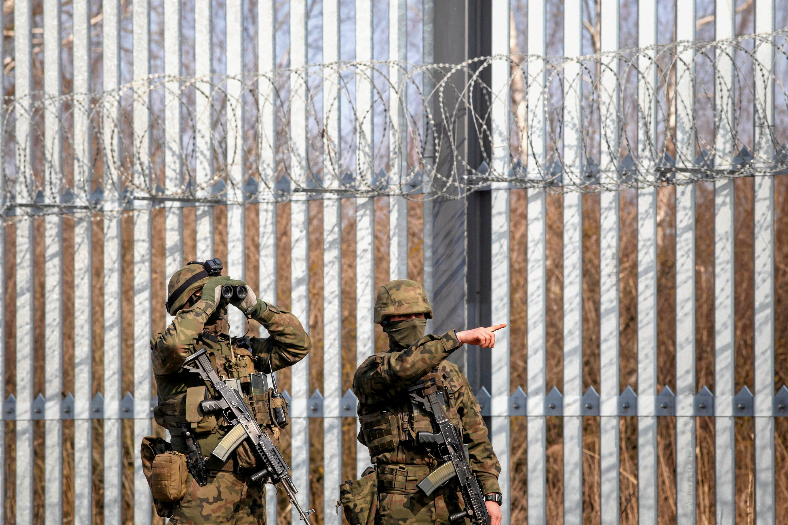 Polish Prime Minister Donald Tusk visits reinforced barrier at the Polish-Belarusian border