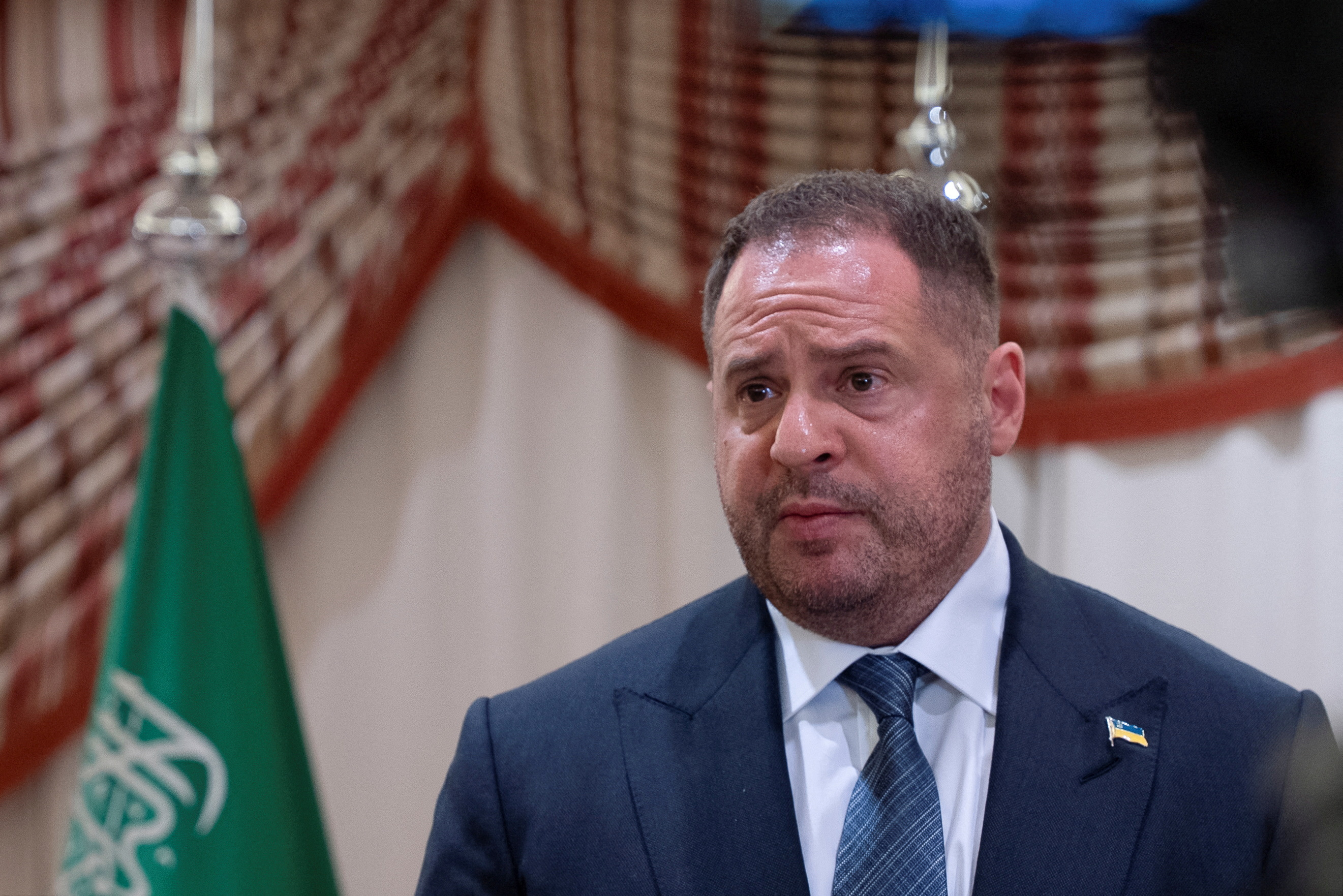 FILE PHOTO: Ukrainian Head of Presidential Office Andriy Yermak speaks to Reuters in Jeddah