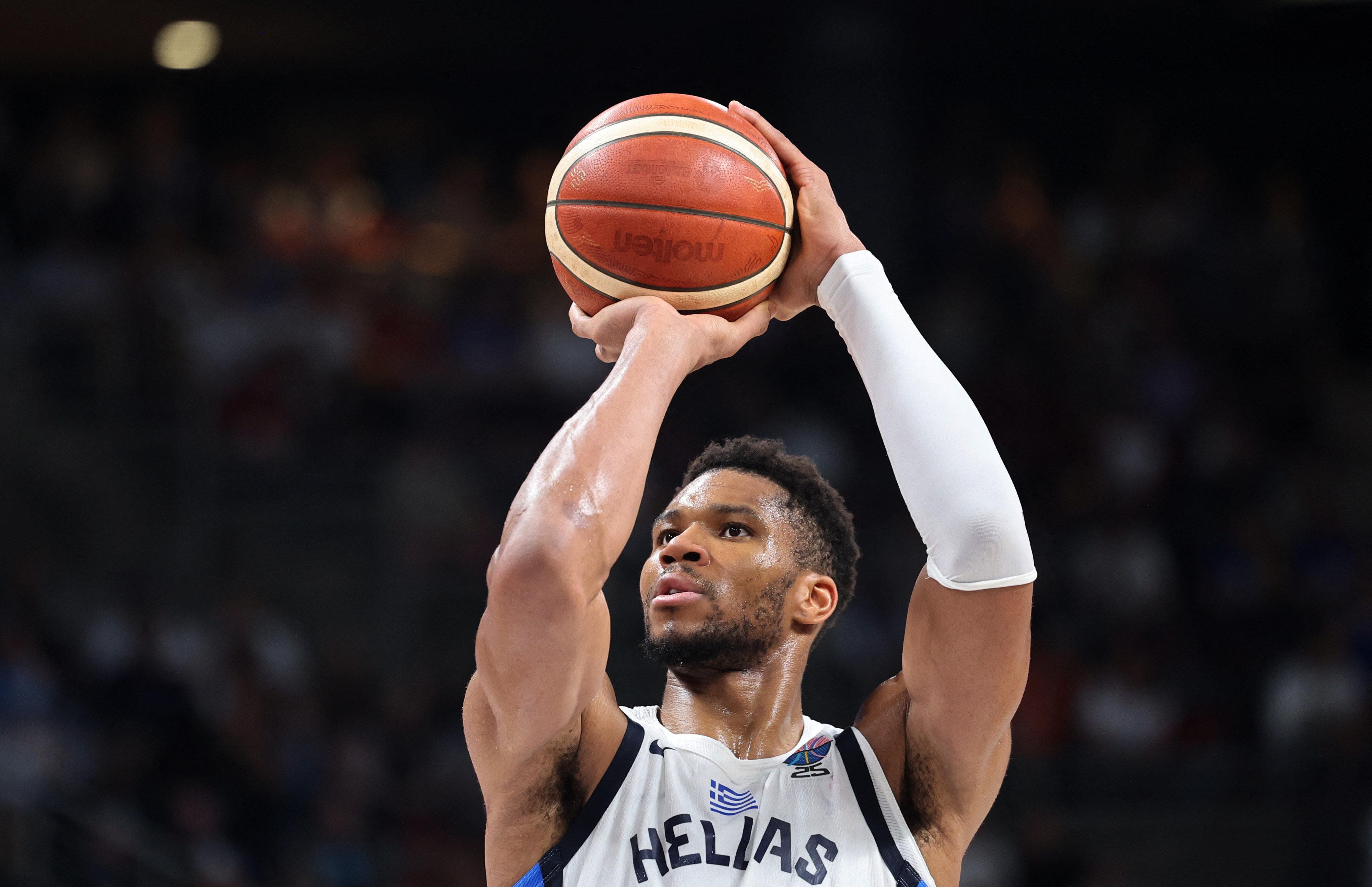Basketball - FIBA EuroBasket 2025 - Third Place Game - Greece v Finland - Xiaomi Arena, Riga, Latvia - September 14, 2025 Greece's Giannis Antetokounmpo in action REUTERS/Yiannis Kourtoglou