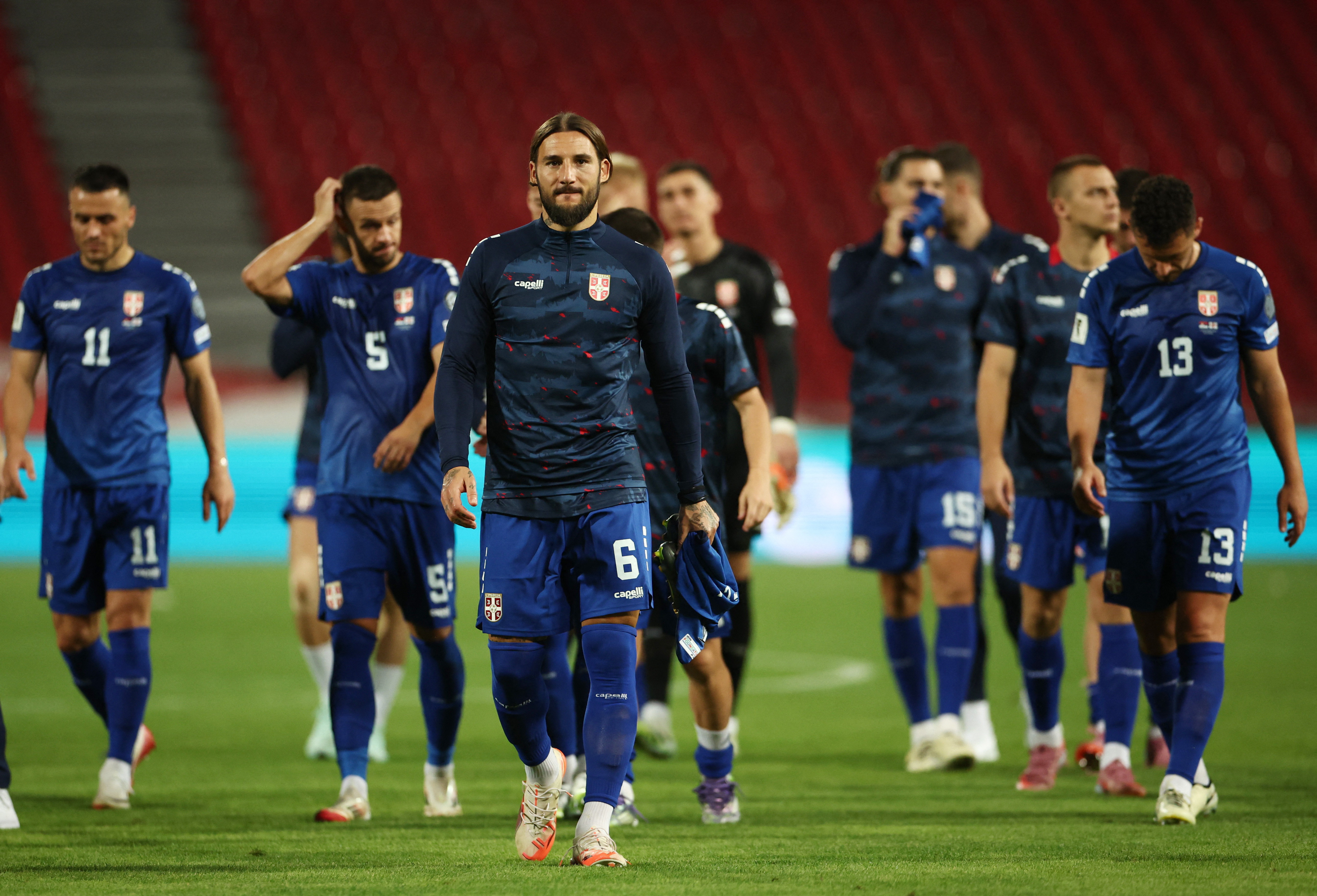 Soccer Football - World Cup - UEFA Qualifiers - Group K - Serbia v England - Stadion Rajko Mitic, Belgrade, Serbia - September 9, 2025 Serbia's Nemanja Gudelj looks dejected after the match REUTERS/Marko Djurica