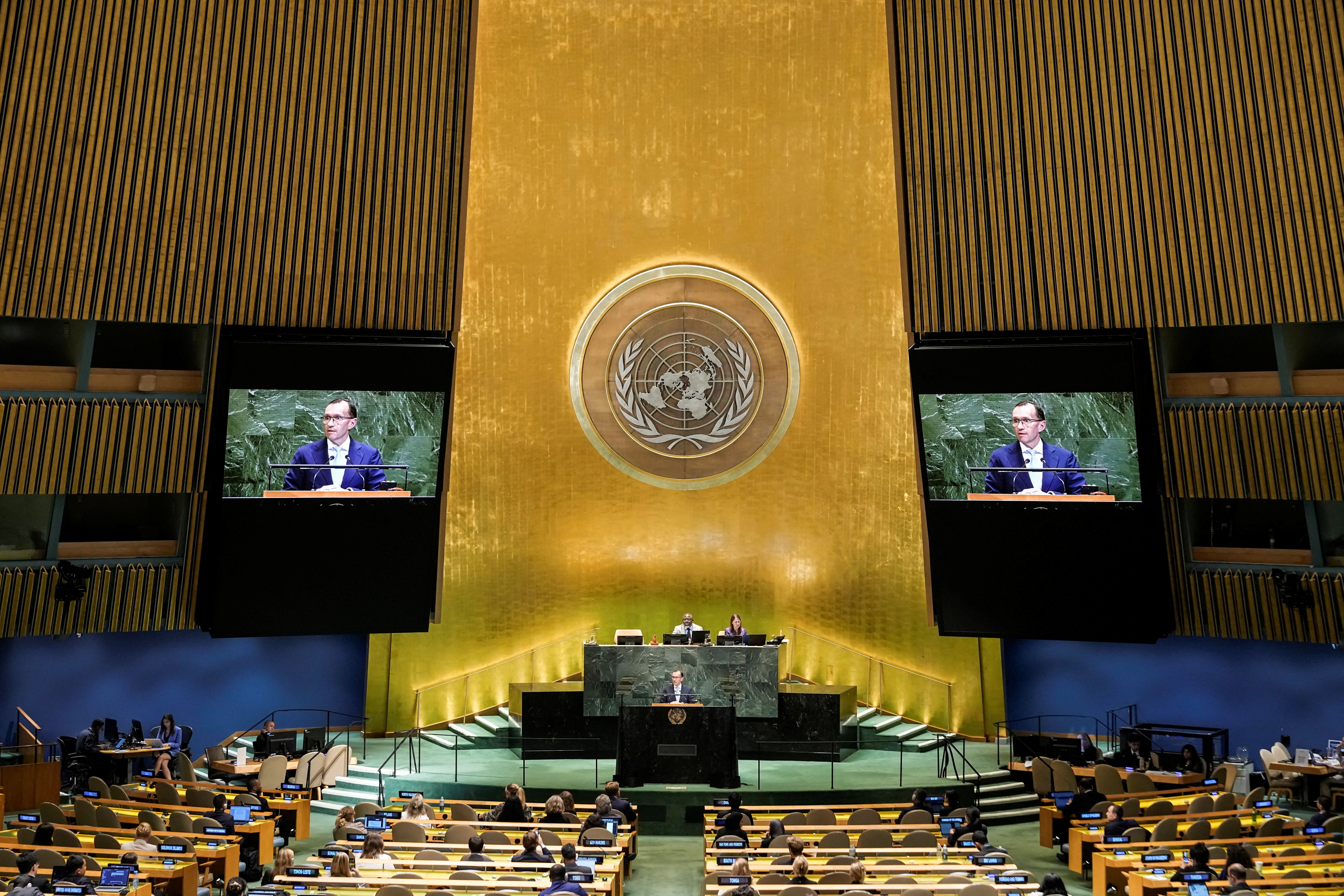 Norway's Foreign Minister Espen Barth Eide addresses the 80th United Nations General Assembly at U.N. headquarters in New York, U.S., September 25, 2025. REUTERS/Eduardo Munoz