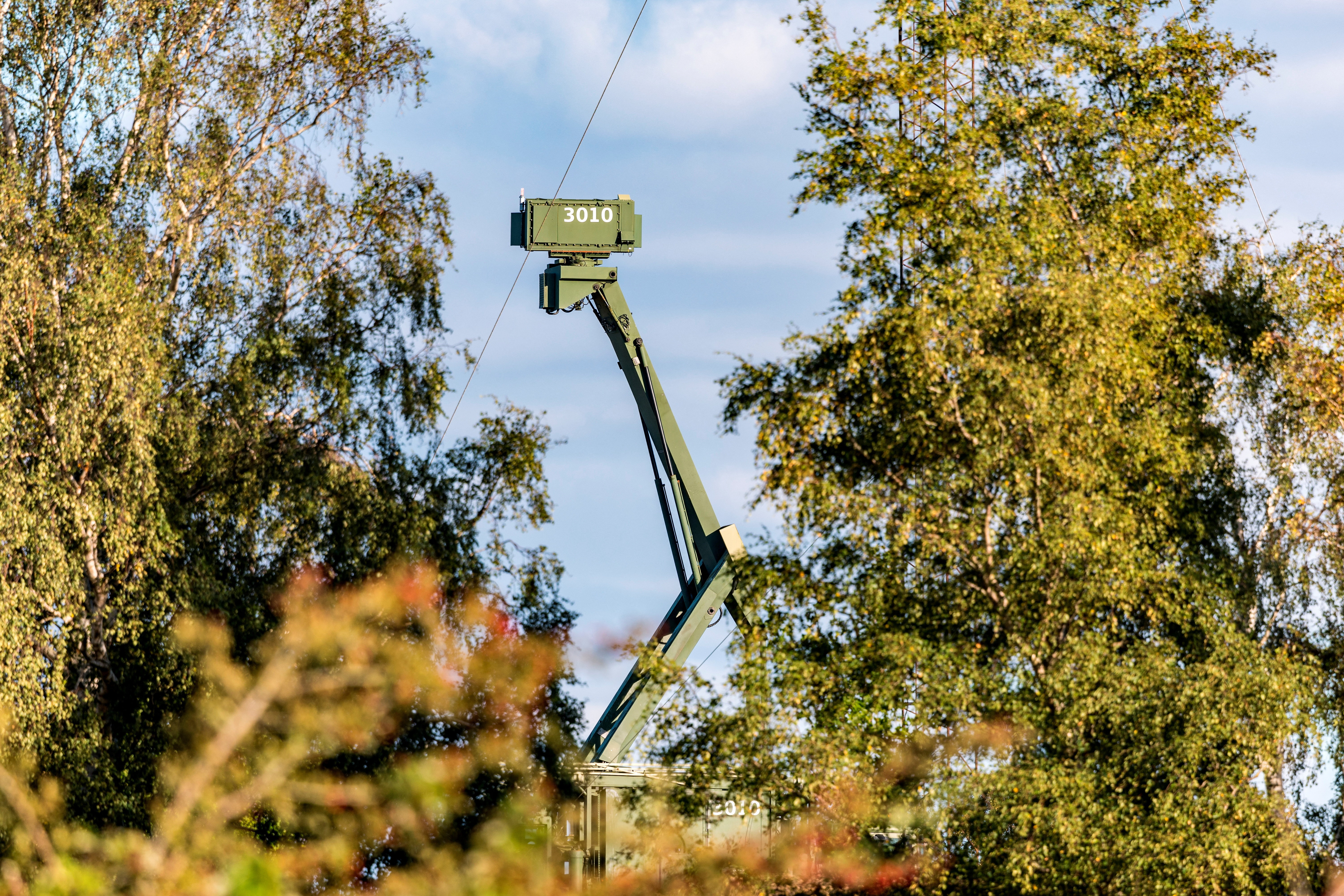 A mobile radar installation is positioned at the Danish military's area on Amager