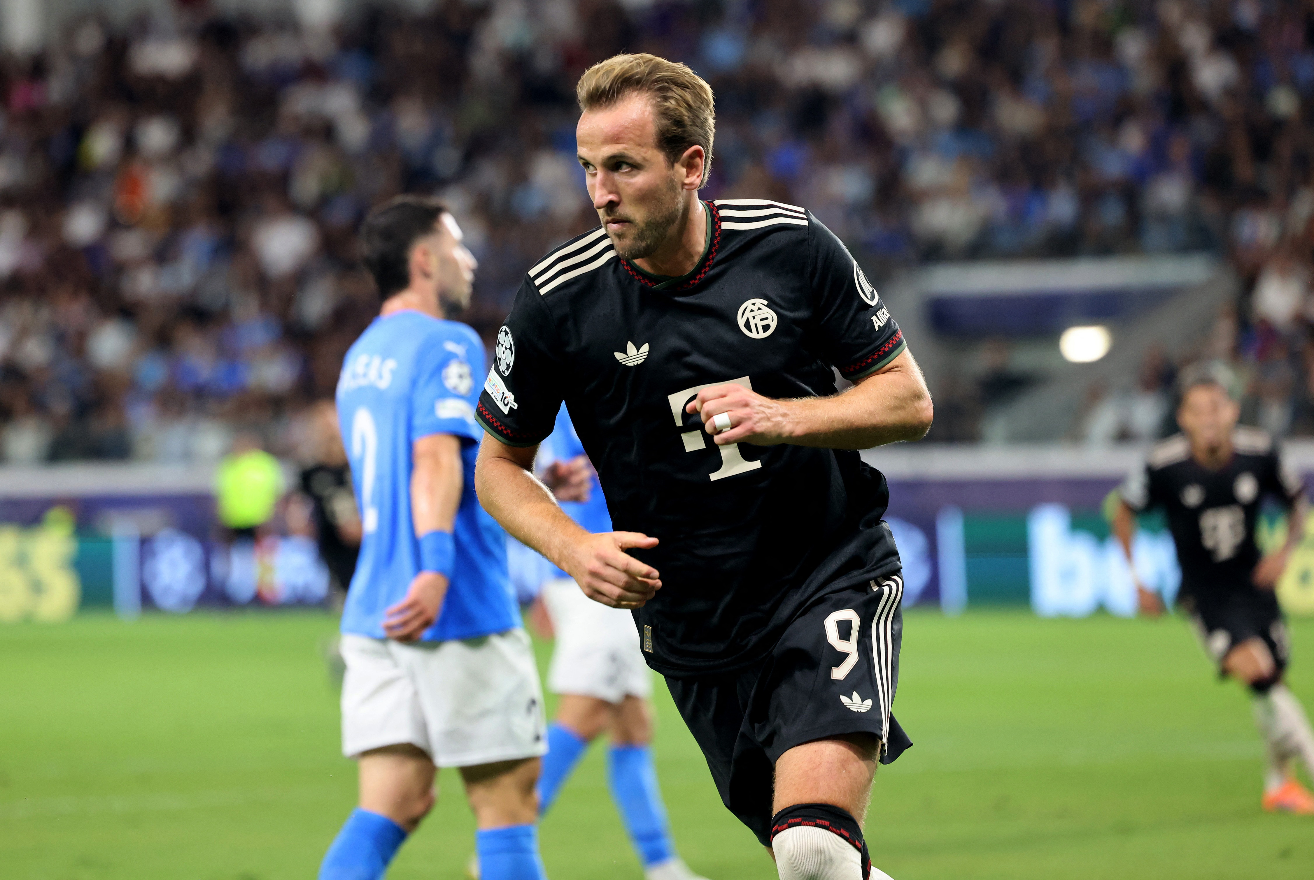 Soccer Football - UEFA Champions League - Pafos v Bayern Munich - Alphamega Stadium, Kolossi, Cyprus - September 30, 2025 Bayern Munich's Harry Kane celebrates scoring their first goal REUTERS/Yiannis Kourtoglou