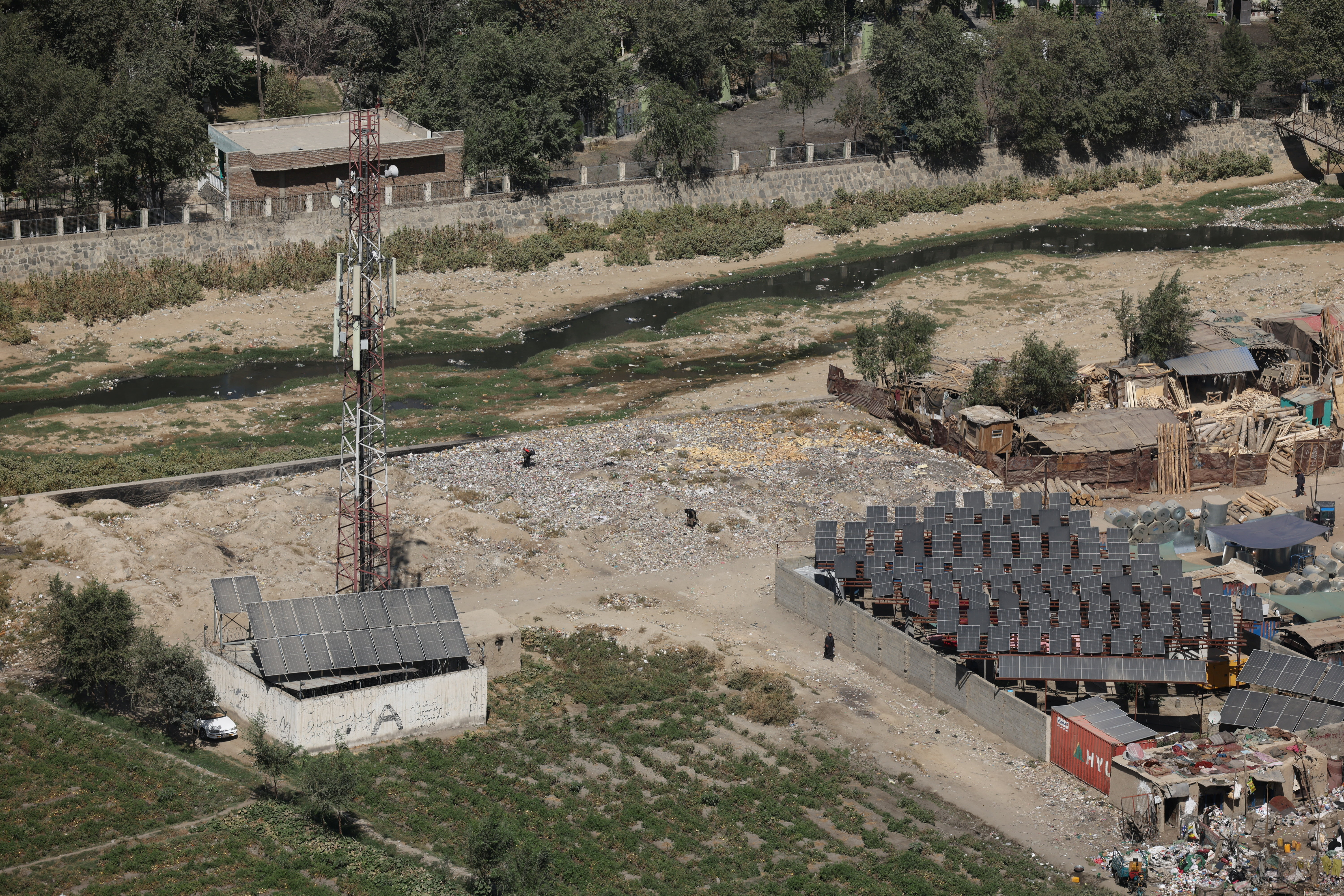 Telecom network antenna stands on the ground, amid telecom shutdown across the country, in Kabul, Afghanistan