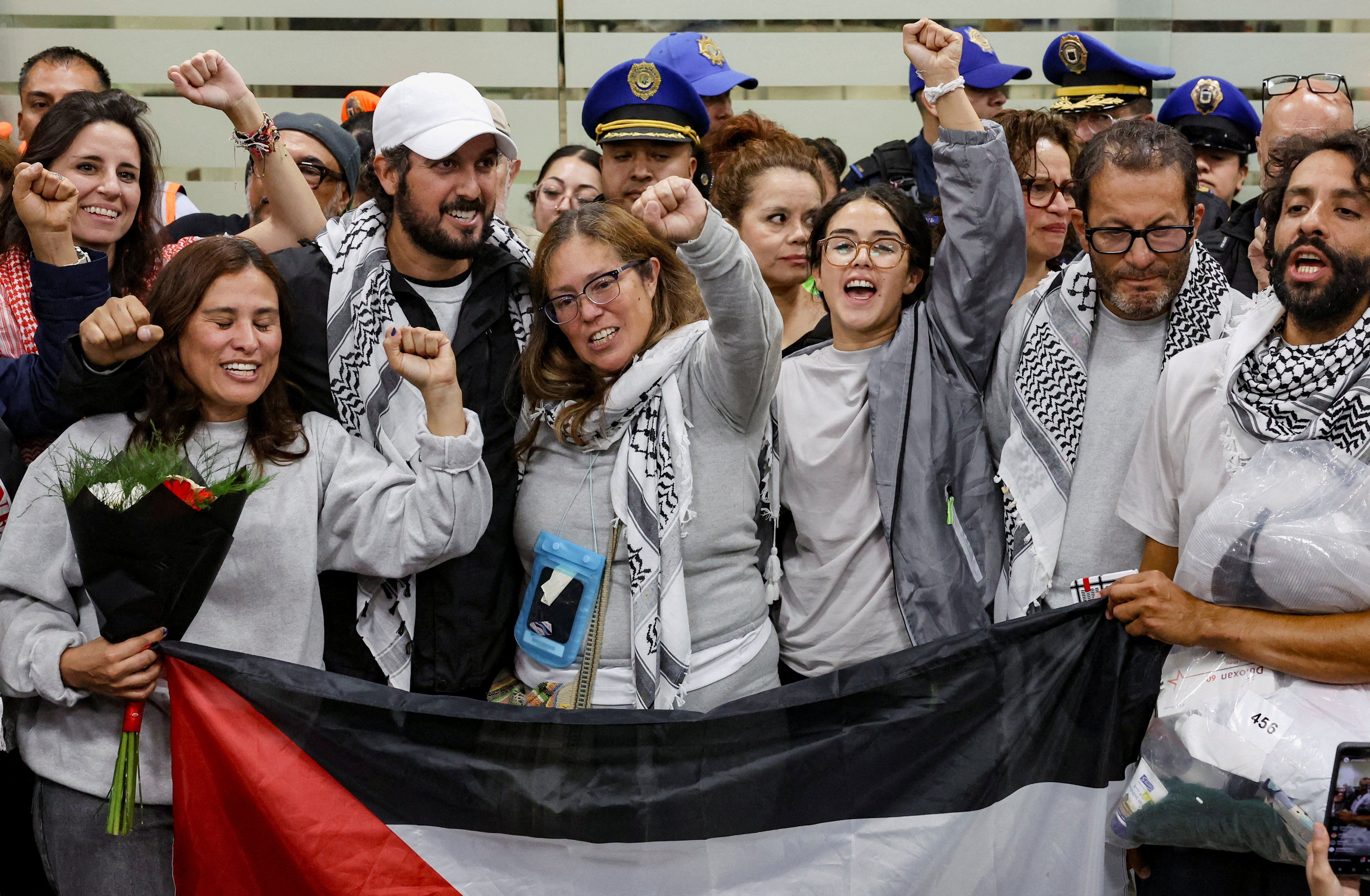Mexican activists Sol Gonzalez, Ernesto Ledesma, Arlin Medrano, Carlos Perez Osorio, Diego Vazquez and Laura Alejandra Velez, who were part of the Global Sumud Flotilla