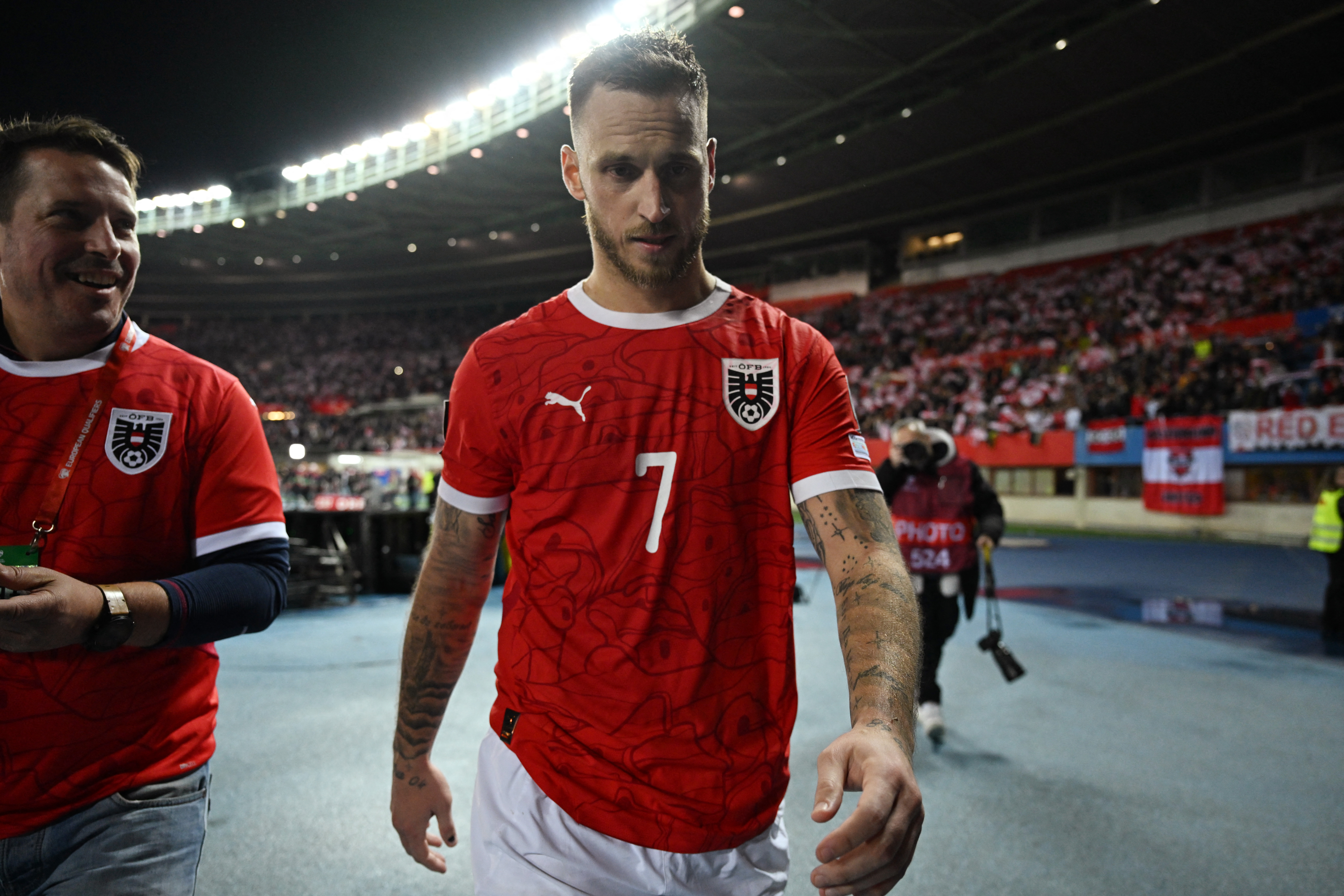 Soccer Football - FIFA World Cup - UEFA Qualifiers - Group H - Austria v San Marino - Ernst Happel Stadion, Vienna, Austria - October 9, 2025 Austria's Marko Arnautovic reacts after the match REUTERS/Elisabeth Mandl
