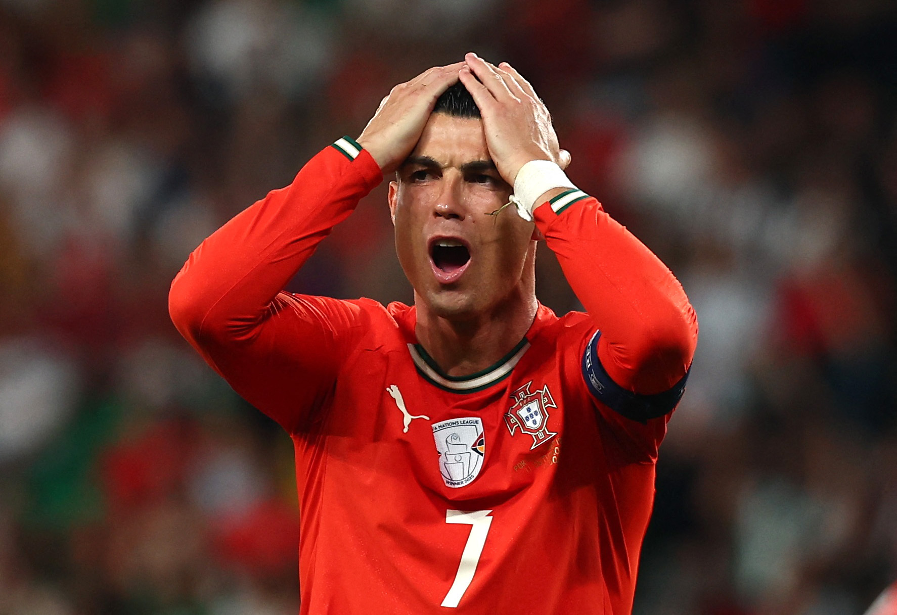 Soccer Football - FIFA World Cup - UEFA Qualifiers - Group F - Portugal v Republic of Ireland - Estadio Jose Alvalade, Lisbon, Portugal - October 11, 2025 Portugal's Cristiano Ronaldo reacts REUTERS/Pedro Nunes