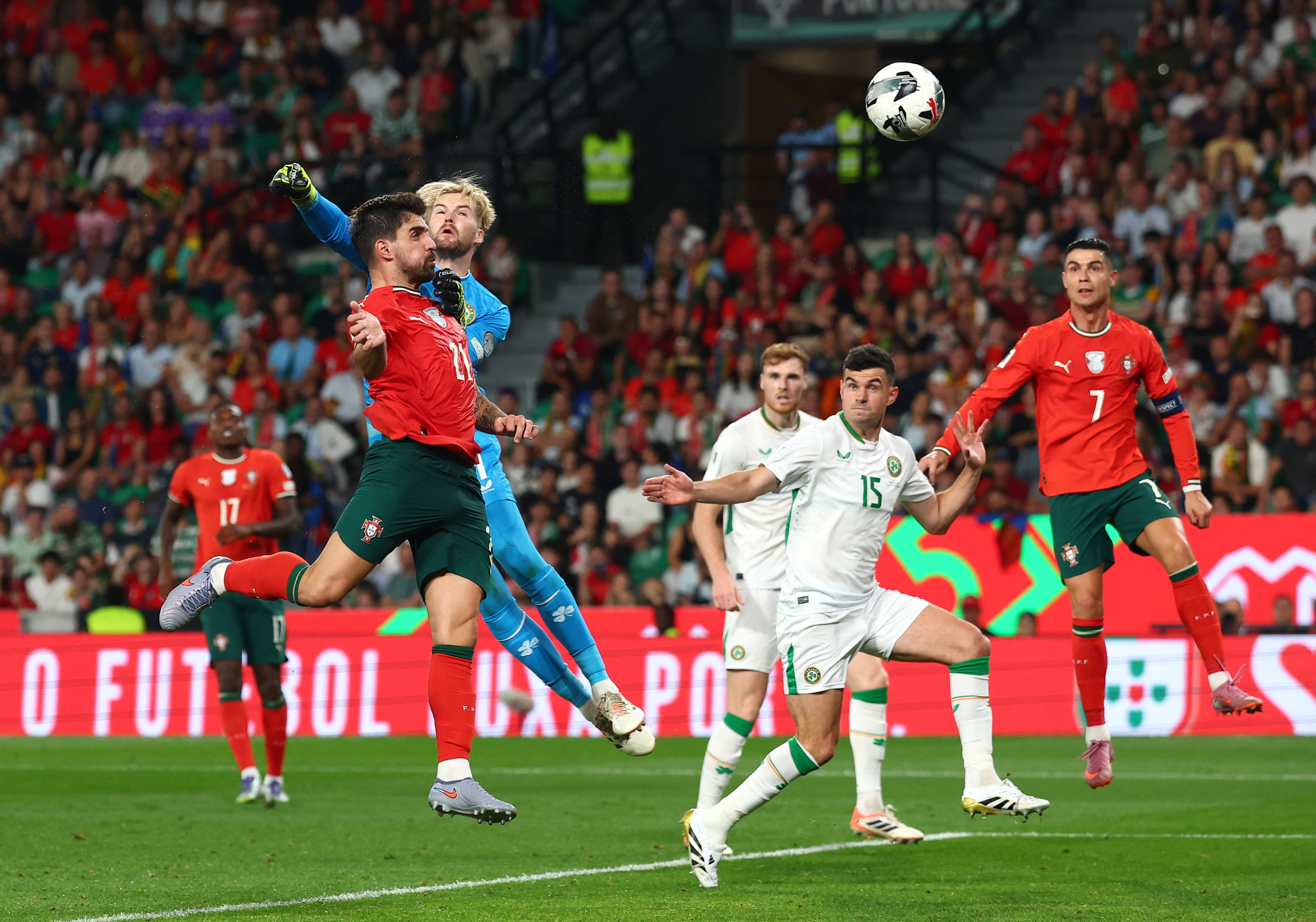 Soccer Football - FIFA World Cup - UEFA Qualifiers - Group F - Portugal v Republic of Ireland - Estadio Jose Alvalade, Lisbon, Portugal - October 11, 2025 Portugal's Ruben Neves scores their first goal REUTERS/Pedro Nunes