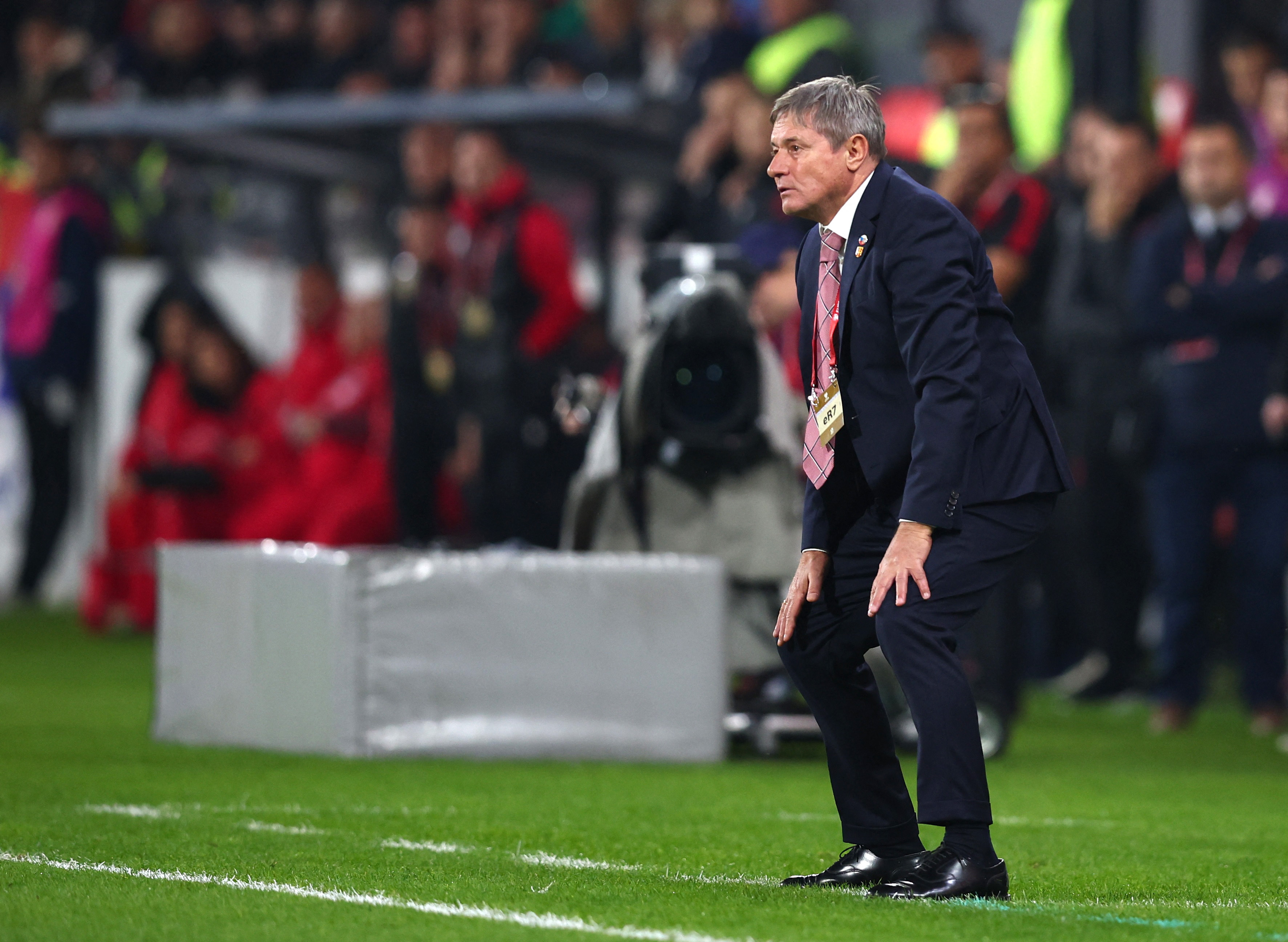 Soccer Football - FIFA World Cup - UEFA Qualifiers - Group K - Serbia v Albania - Dubocica Stadium, Leskovac, Serbia - October 11, 2025 Serbia coach Dragan Stojkovic reacts REUTERS/Florion Goga
