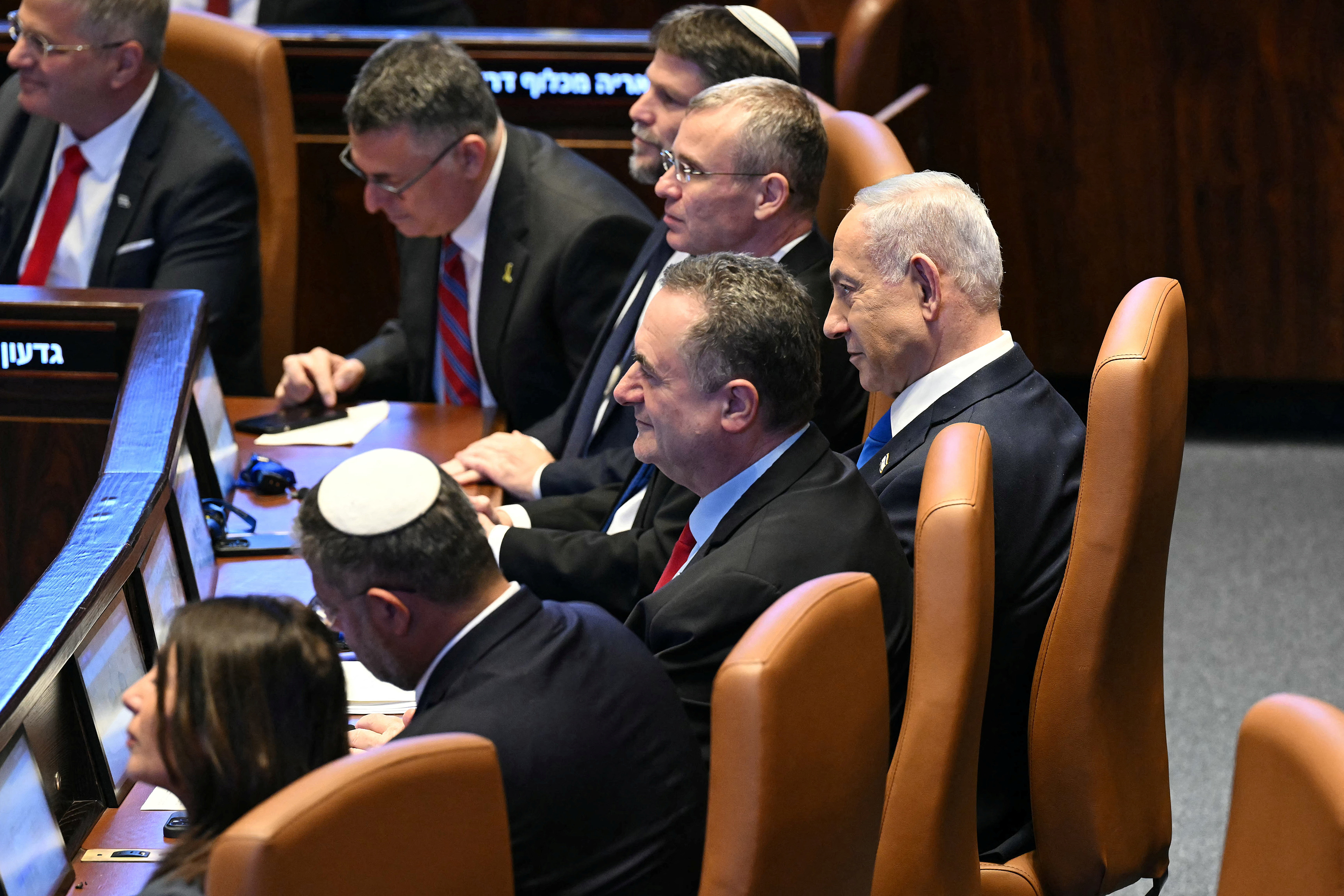 Israeli Prime Minister Benjamin Netanyahu listens