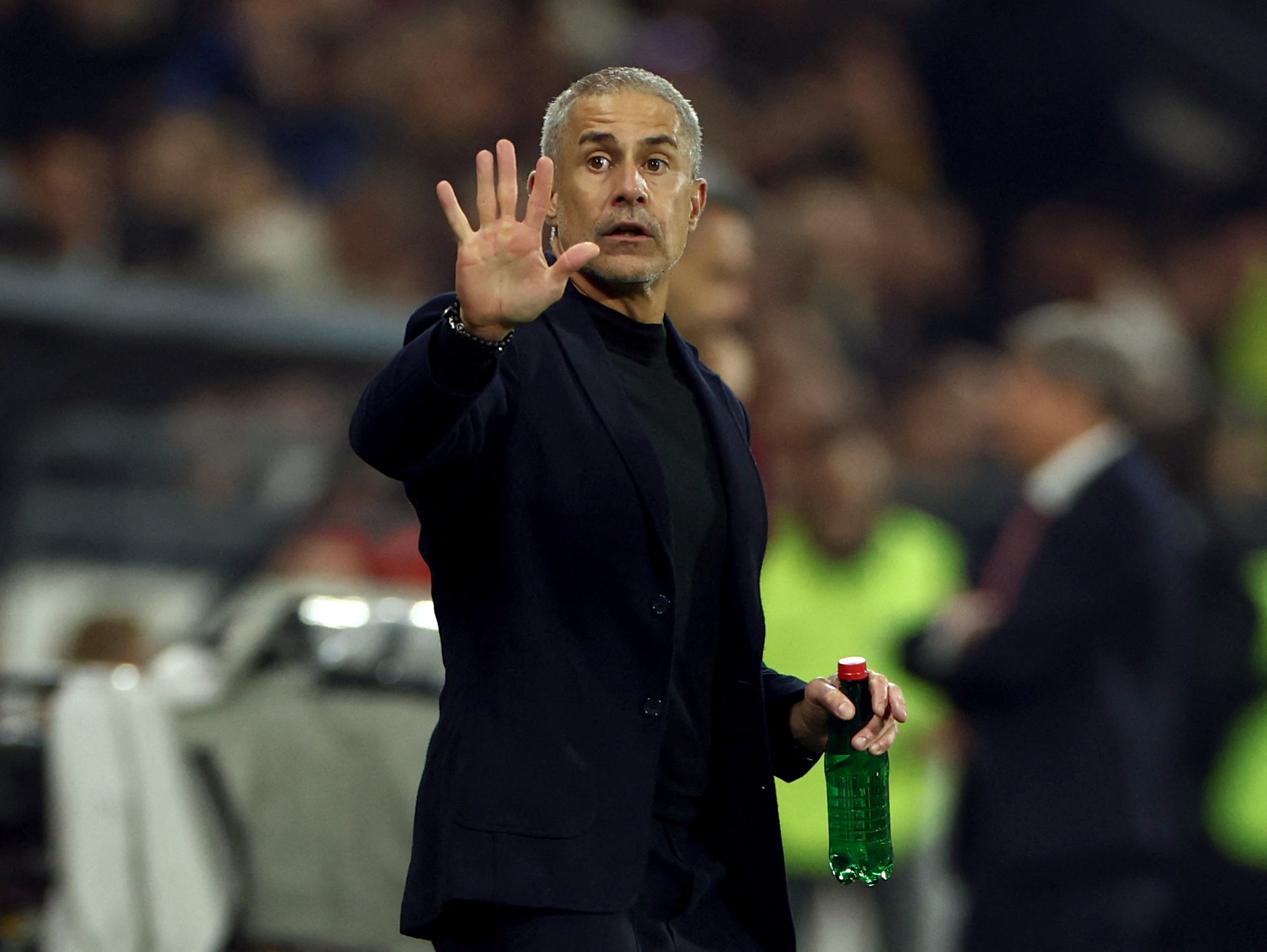 Soccer Football - FIFA World Cup - UEFA Qualifiers - Group K - Serbia v Albania - Dubocica Stadium, Leskovac, Serbia - October 11, 2025 Albania coach Sylvinho reacts REUTERS/Marko Djurica