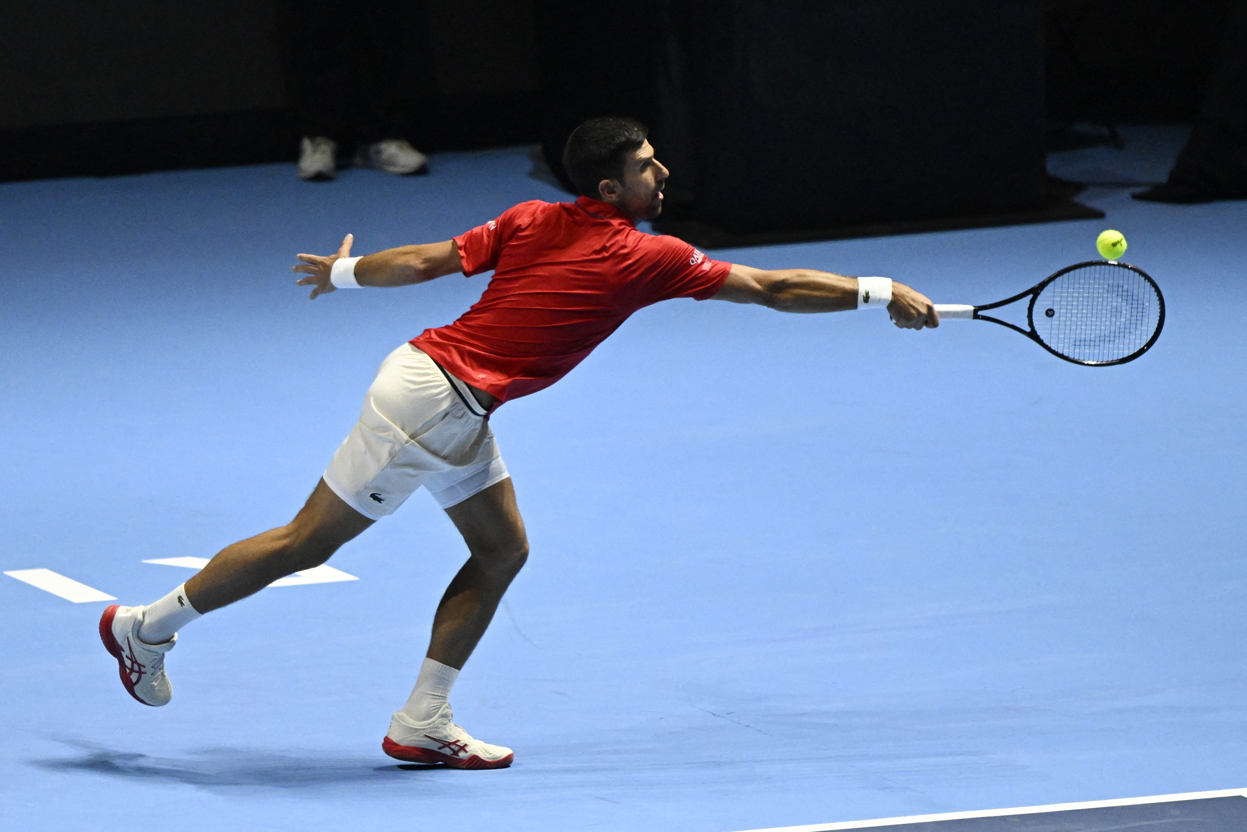 Tennis - Six Kings Slam - ANB Arena, Riyadh, Saudi Arabia - October 16, 2025 Serbia's Novak Djokovic in action during his semi final match against Italy's Jannik Sinner REUTERS/Stringer