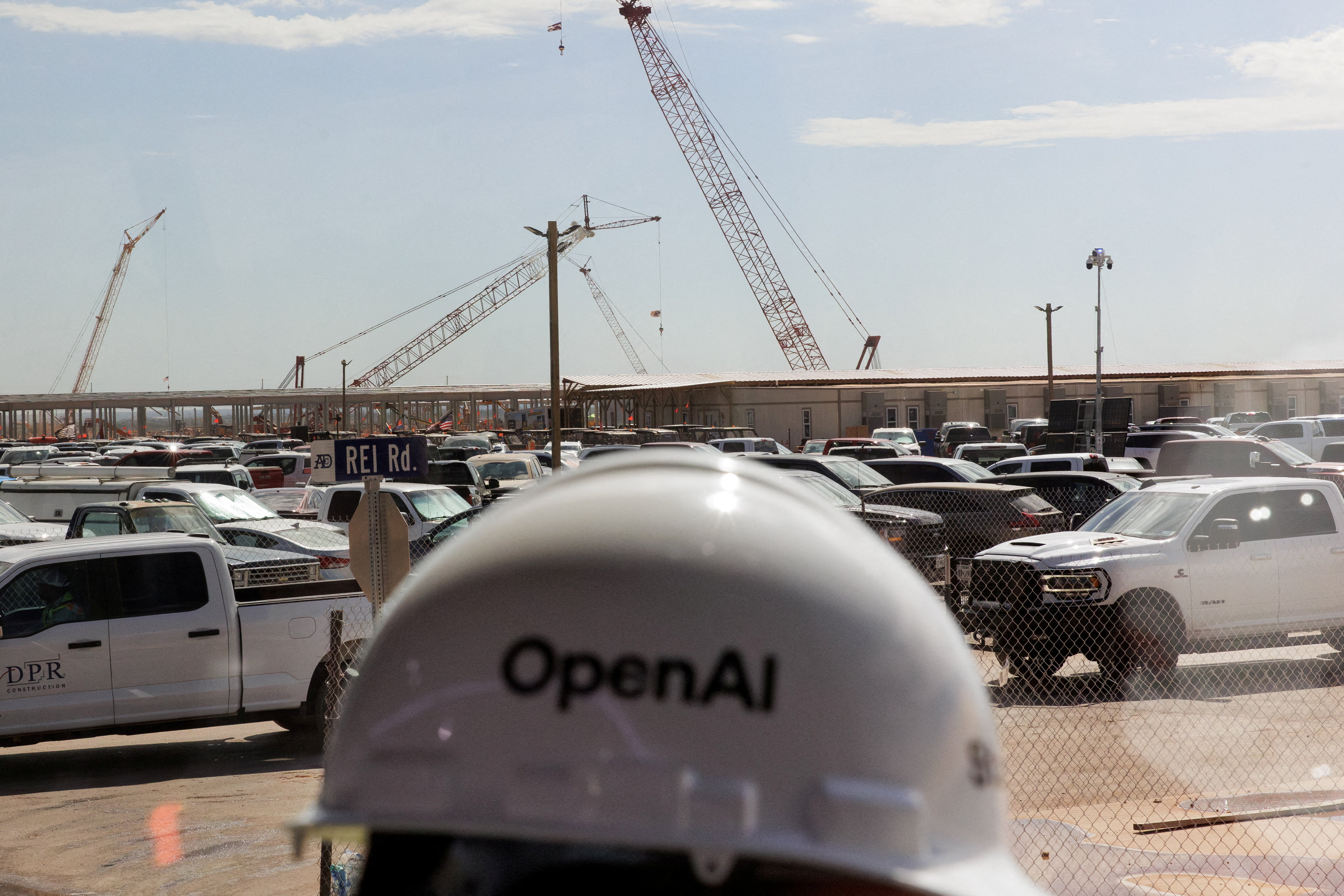 The steel frame of data centers under construction during a tour of the OpenAI data center in Abilene, Texas, U.S., September 23, 2025. A total of eight data center buildings are planned to exist on the campus.