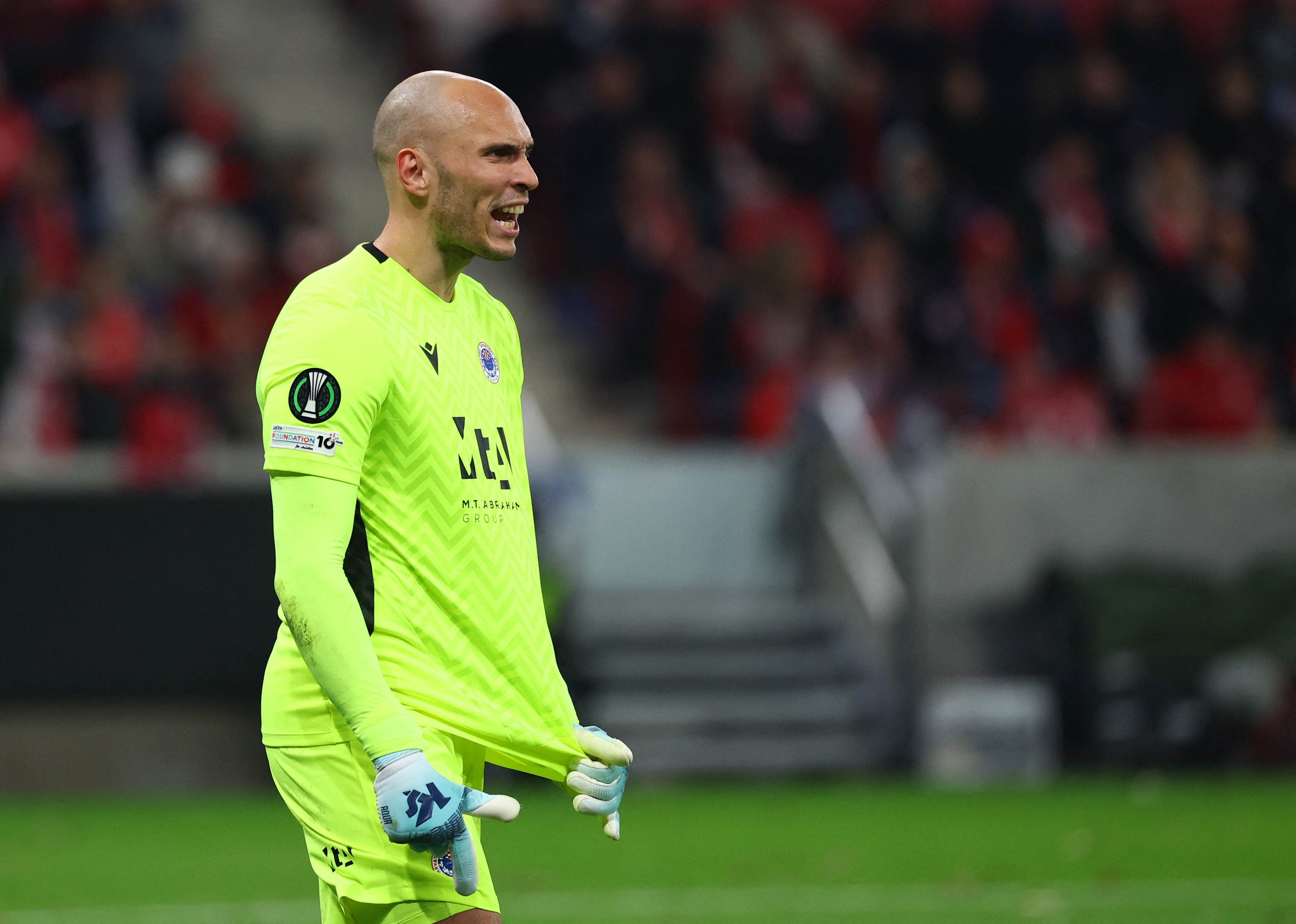 Soccer Football - UEFA Conference League - 1. FSV Mainz 05 v Zrinjski Mostar - MEWA Arena, Mainz, Germany - October 23, 2025 Zrinjski Mostar's Goran Karacic reacts REUTERS/Kai Pfaffenbach