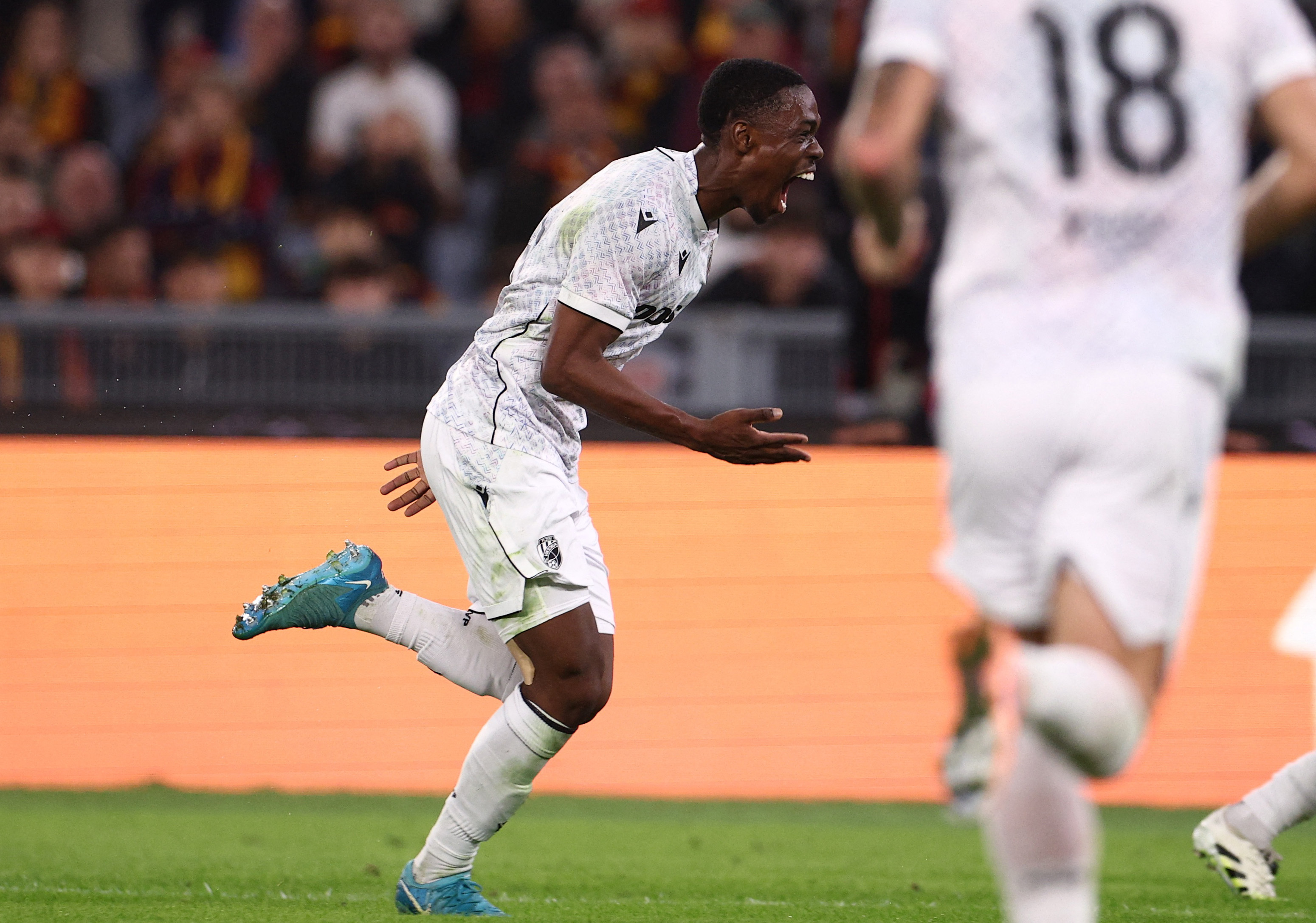 Soccer Football - UEFA Europa League - AS Roma v Viktoria Plzen - Stadio Olimpico, Rome, Italy - October 23, 2025 Viktoria Plzen's Cheick Souare celebrates scoring their second goal REUTERS/Guglielmo Mangiapane