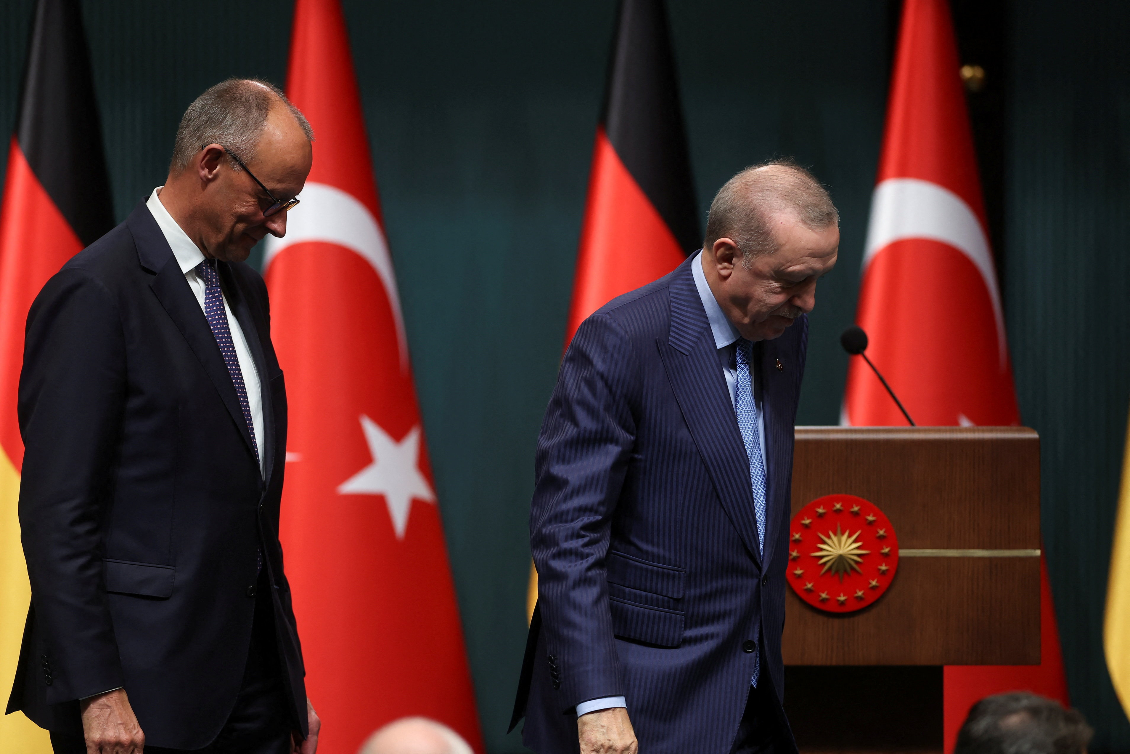 Turkish President Tayyip Erdogan and German Chancellor Friedrich Merz