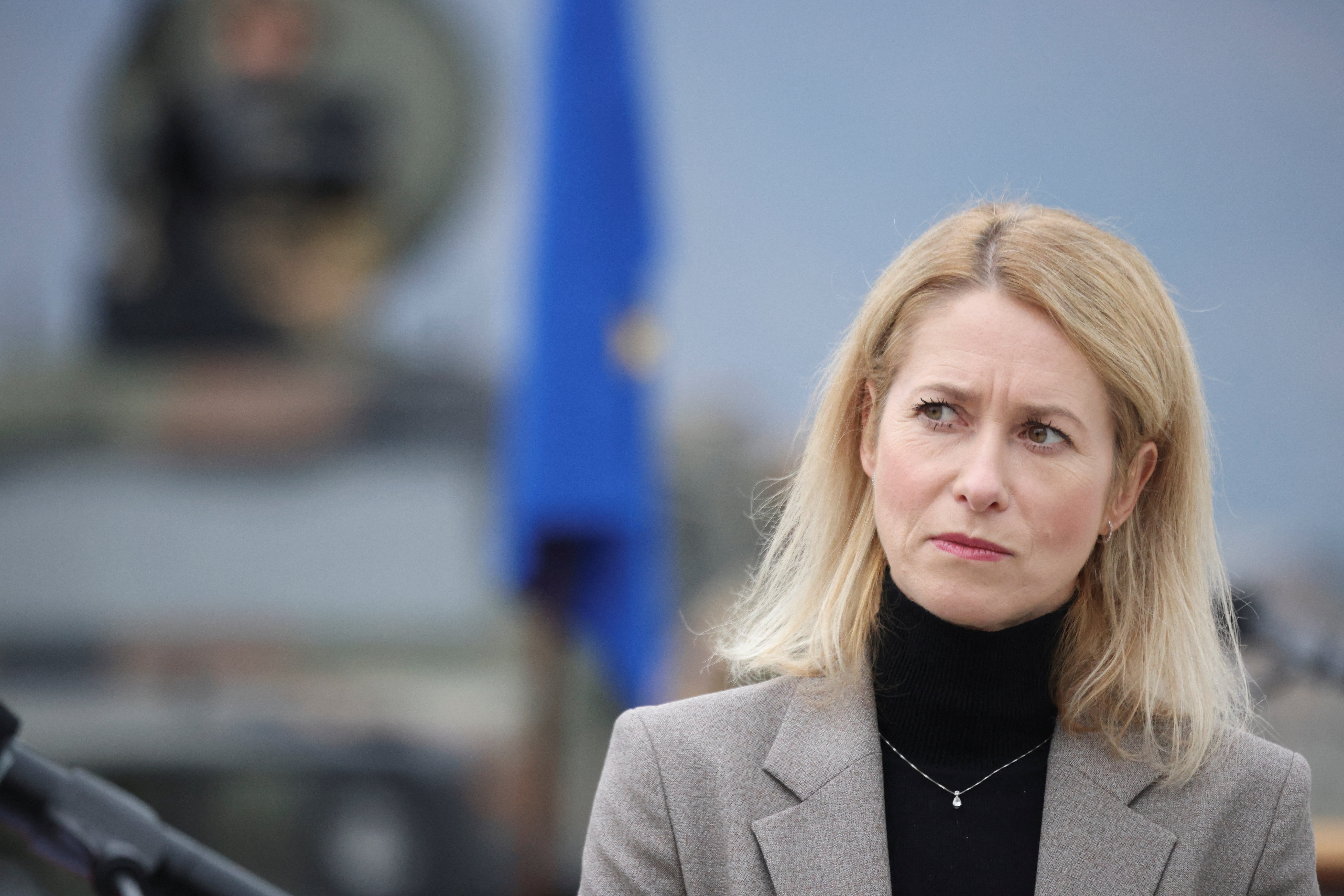 EU High Representative for Foreign Affairs and Security Policy Kaja Kallas addresses soldiers during a visit to the EUFOR Base (European Union Forces in Bosnia and Herzegovina) in Sarajevo, Bosnia and Herzegovina, November 3, 2025. REUTERS/Amel Emric