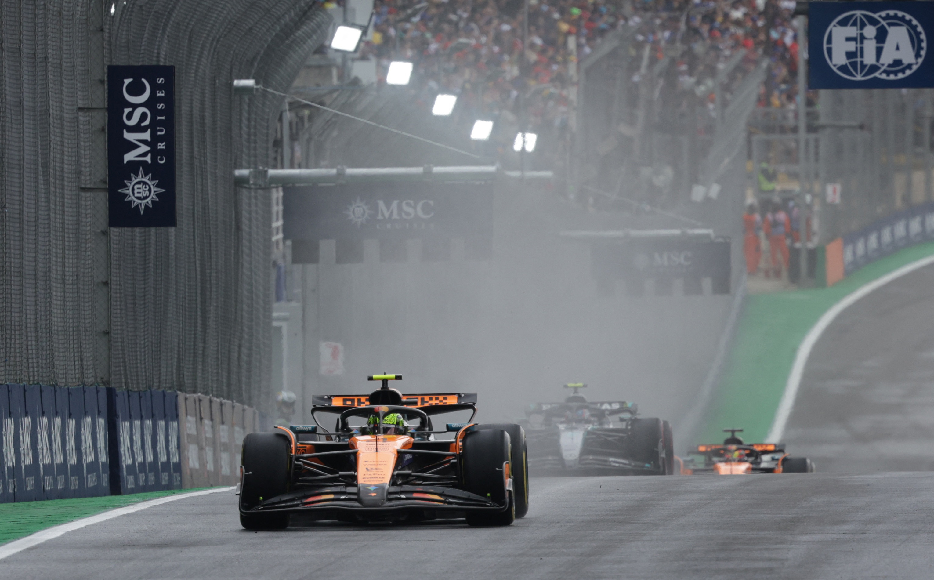 Formula One F1 - Sao Paulo Grand Prix - Autodromo Jose Carlos Pace, Sao Paulo, Brazil - November 8, 2025 McLaren's Lando Norris in action during the sprint race REUTERS/Ricardo Moraes