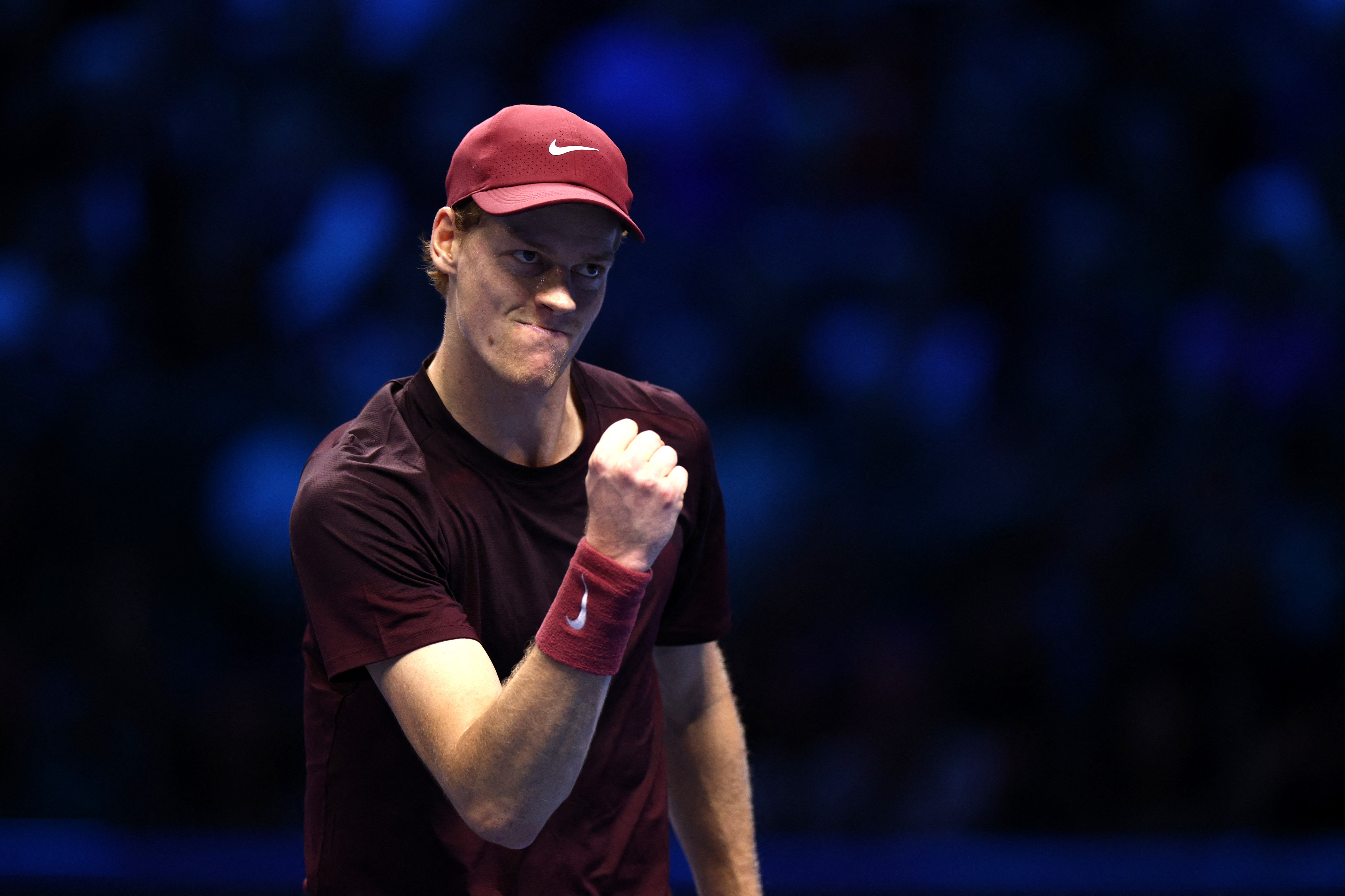 Tennis - ATP Finals - Turin - Palasport Olimpico, Turin, Italy - November 12, 2025 Italy's Jannik Sinner reacts during his group stage match against Germany's Alexander Zverev REUTERS/Guglielmo Mangiapane