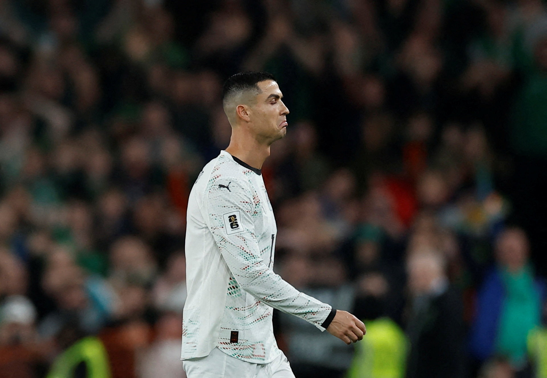 2025-11-Soccer Football - World Cup - UEFA Qualifiers - Group F - Republic of Ireland v Portugal - Aviva Stadium, Dublin, Ireland - November 13, 2025 Portugal's Cristiano Ronaldo reacts after being shown a red card REUTERS/Clodagh Kilcoyn-WORLDCUP-IRL-POR