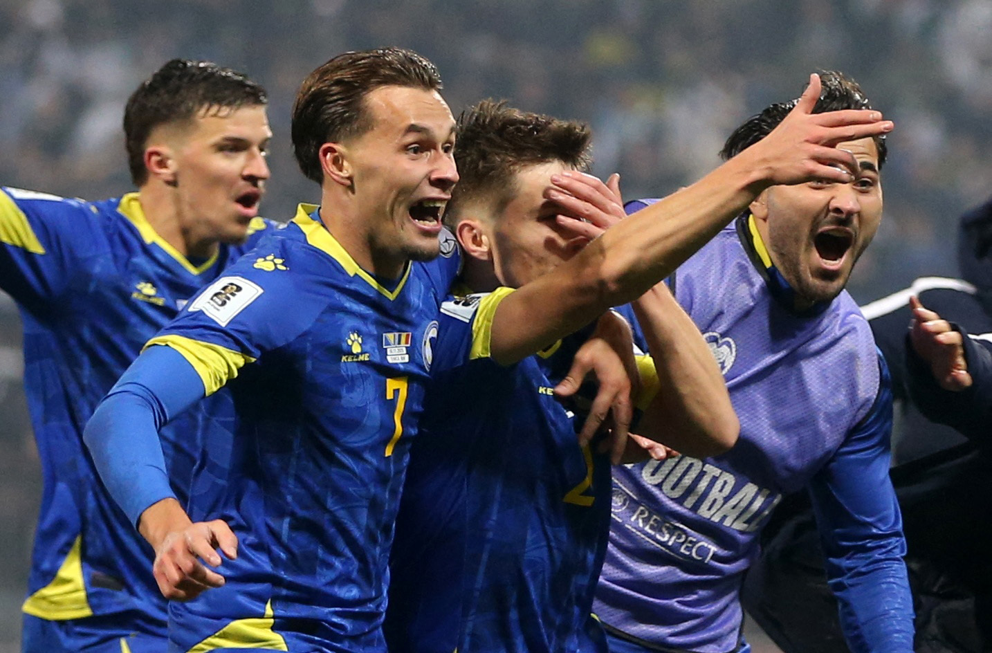 Soccer Football - FIFA World Cup - UEFA Qualifiers - Group H - Bosnia and Herzegovina v Romania - Stadion Bilino Polje, Zenica, Bosnia and Herzegovina - November 15, 2025 Bosnia and Herzegovina's Esmir Bajraktarevic celebrates scoring their second goal wi