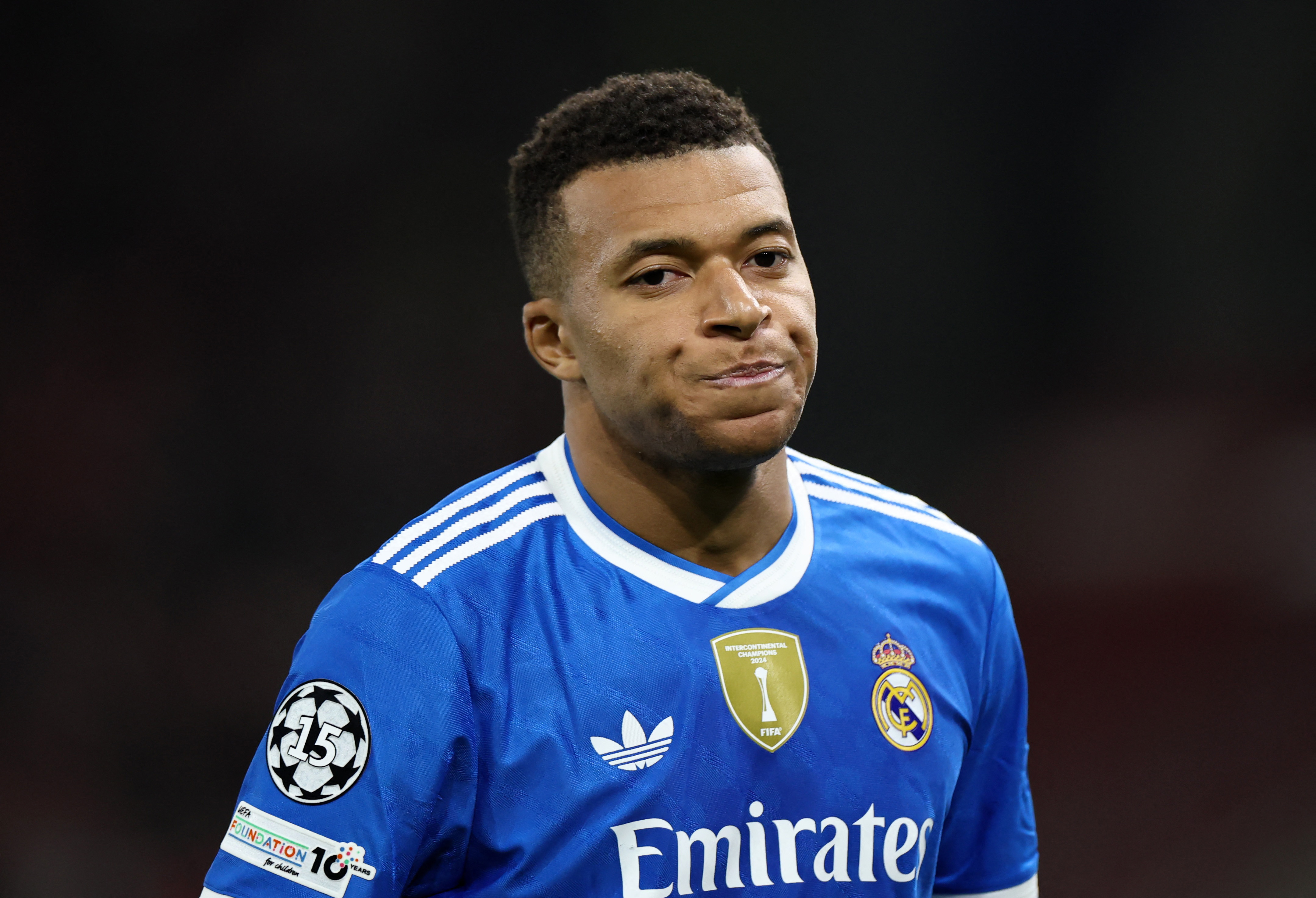Soccer Football - UEFA Champions League - Olympiacos v Real Madrid - Georgios Karaiskakis Stadium, Piraeus, Greece - November 26, 2025 Real Madrid's Kylian Mbappe reacts REUTERS/Stephane Mahe
