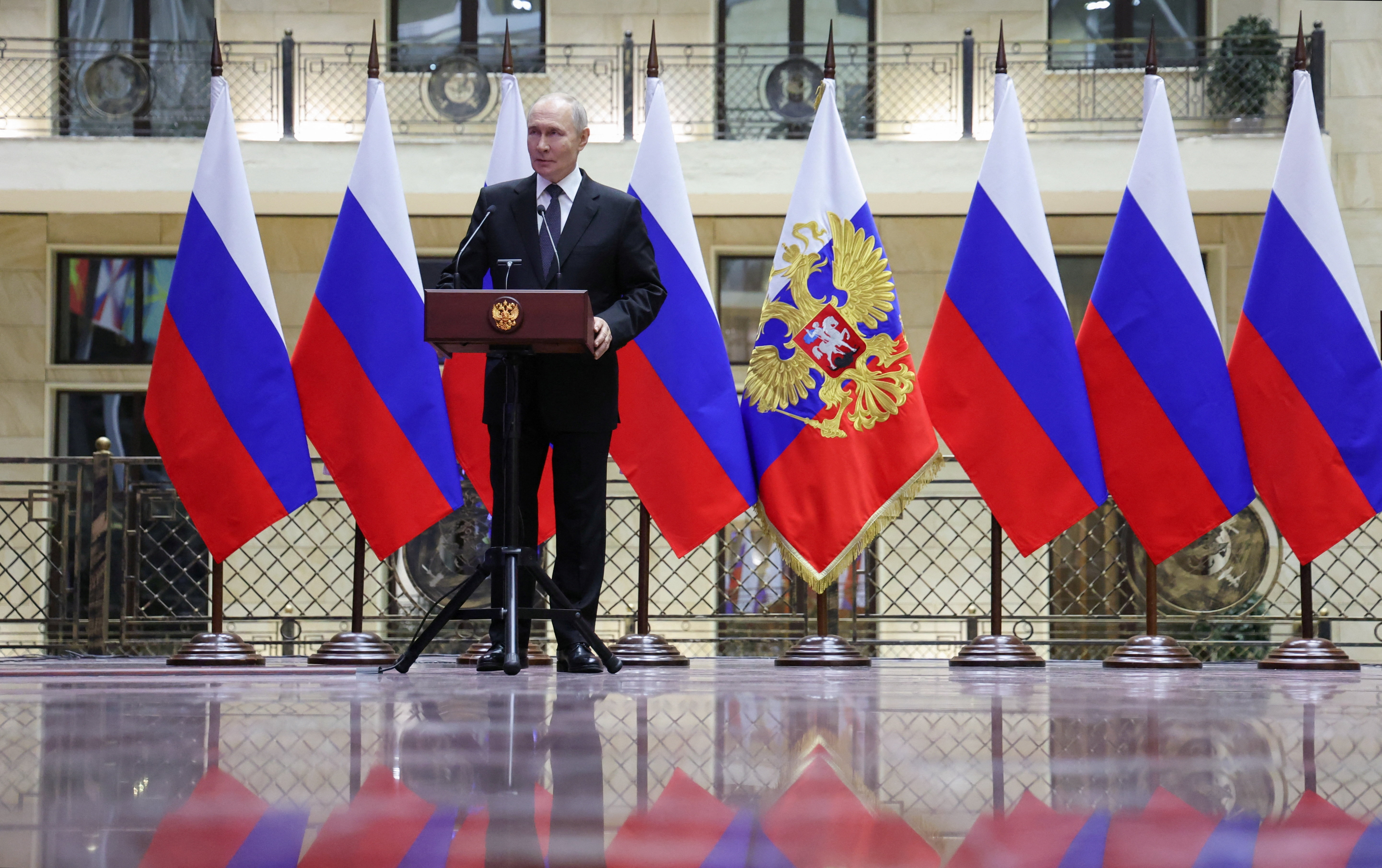 Russia's President Vladimir Putin takes part in a ceremony