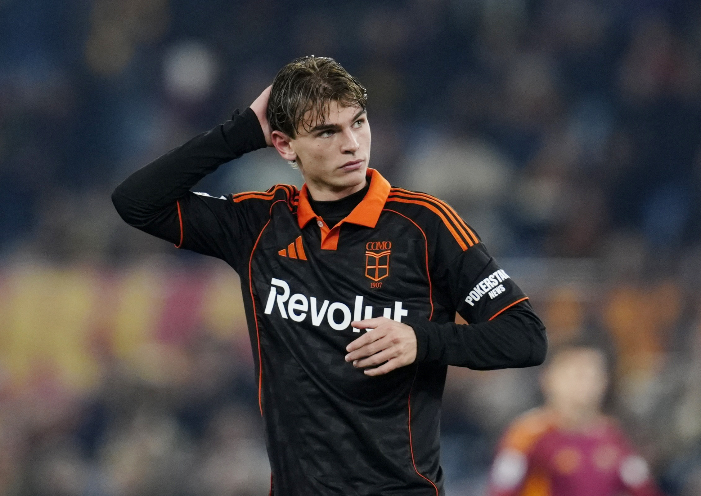 Soccer Football - Serie A - AS Roma v Como - Stadio Olimpico, Rome, Italy - December 15, 2025 Como's Nico Paz reacts REUTERS/Matteo Ciambelli