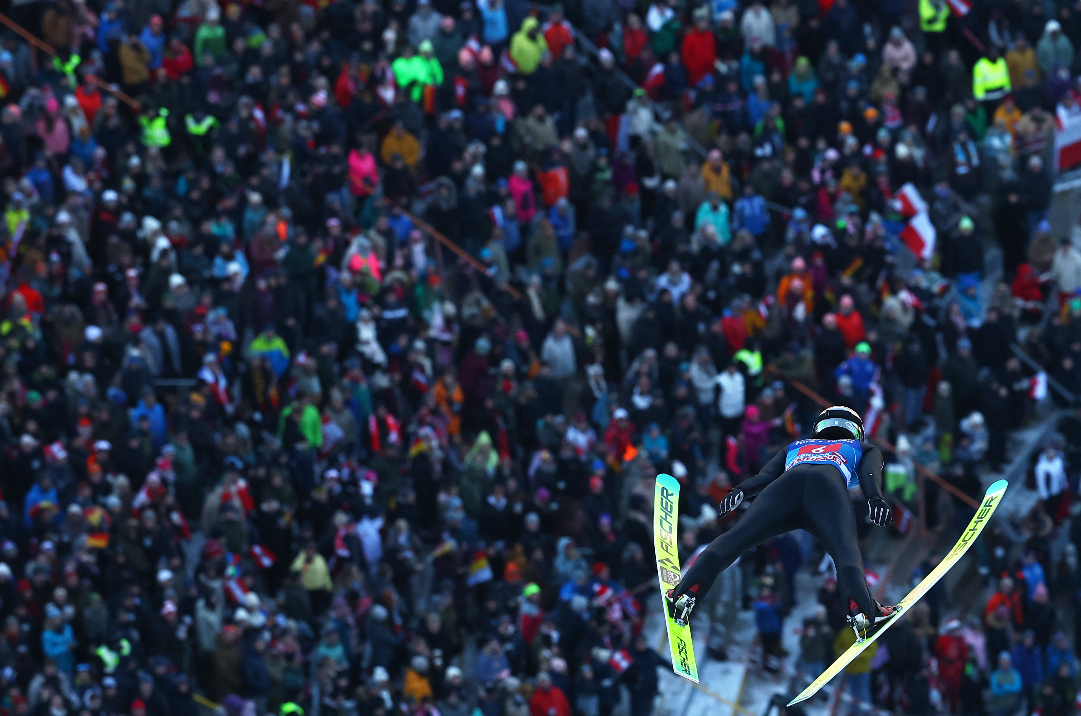 Ski Jumping - Four Hills Tournament - Innsbruck, Austria - January 4, 2026 Japan's Ren Nikaido in action during the first round REUTERS/Kai Pfaffenbach