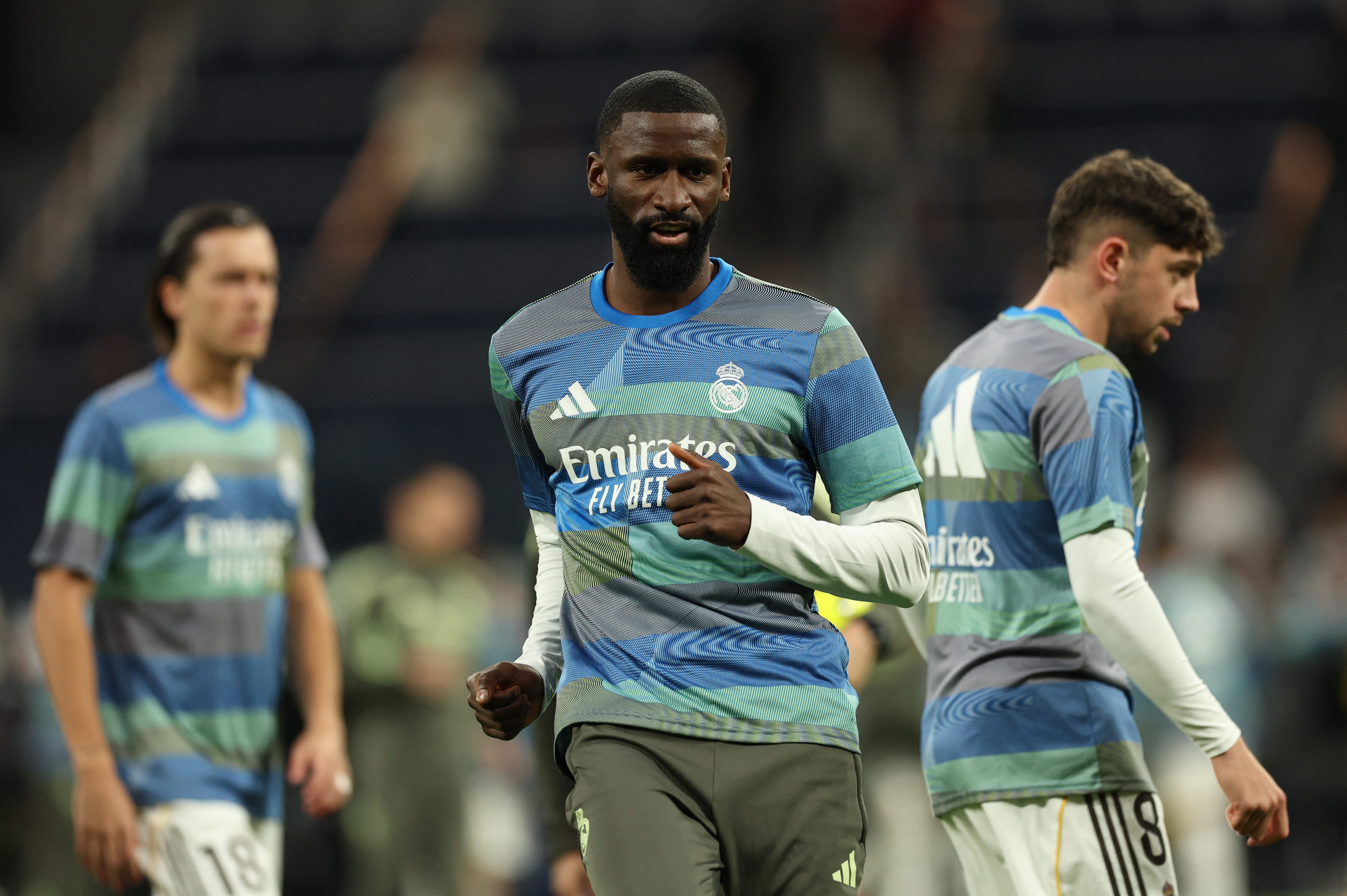 Soccer Football - LaLiga - Real Madrid v Real Betis - Santiago Bernabeu, Madrid, Spain - January 4, 2026 Real Madrid's Antonio Rudiger during the warm up before the match REUTERS/Violeta Santos Moura