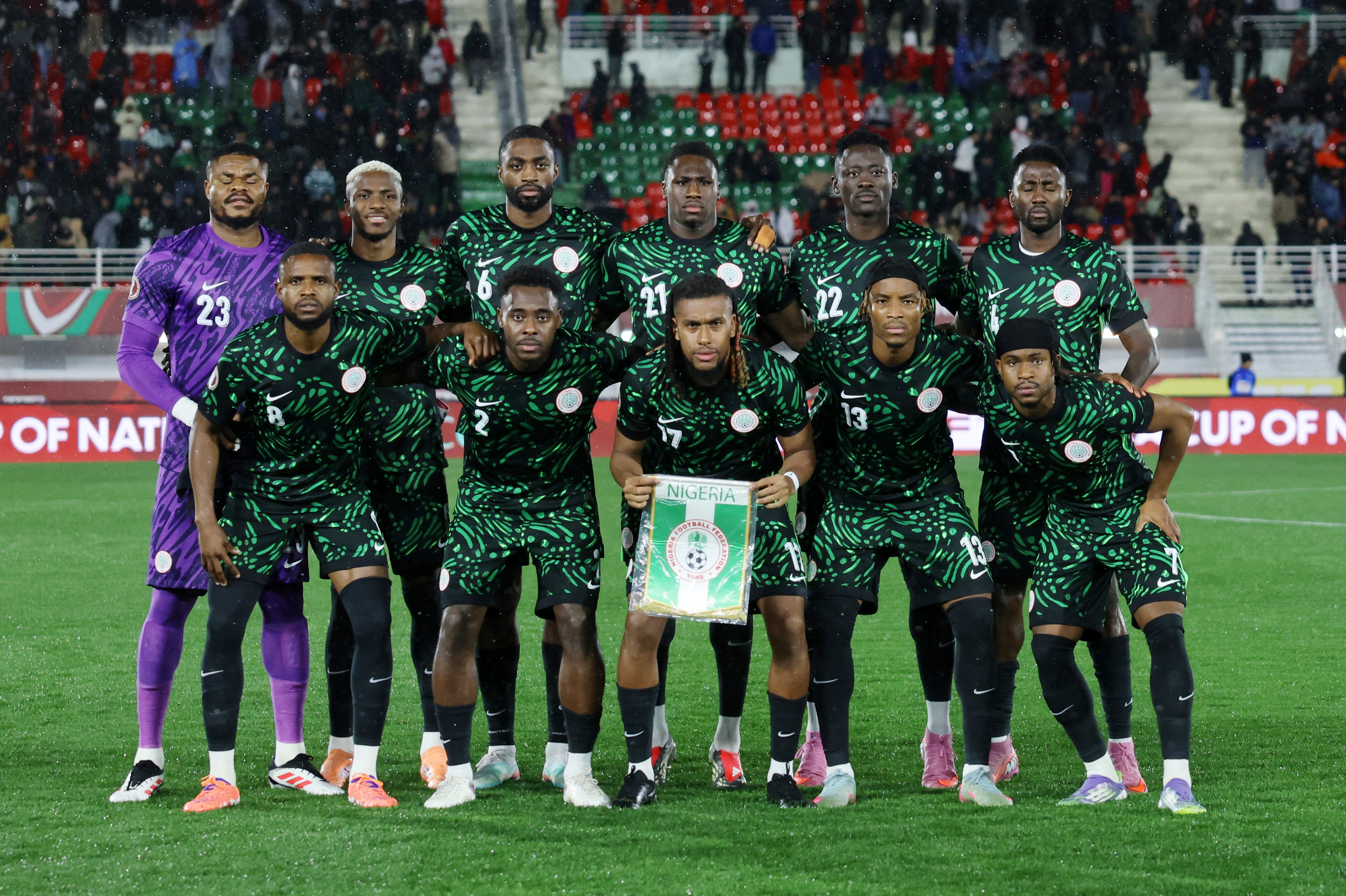 Soccer Football - CAF Africa Cup of Nations - Morocco 2025 - Round of 16 - Nigeria v Mozambique - Fez Stadium, Fes, Morocco - January 5, 2026 Nigeria players pose for a team group photo before the match REUTERS/Amr Abdallah Dalsh