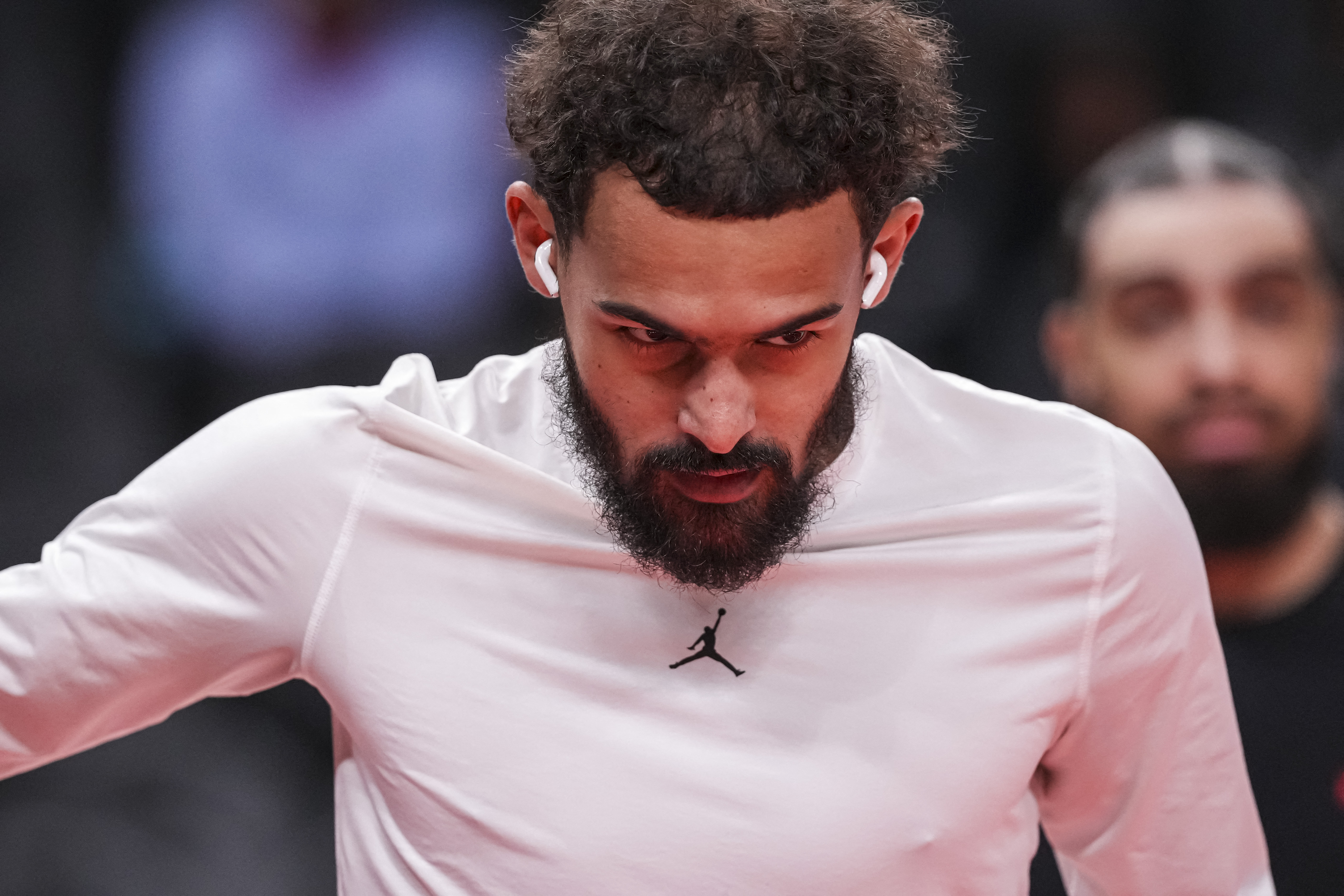 Jan 7, 2026; Atlanta, Georgia, USA; Atlanta Hawks guard Trae Young (11) shown on the court before the game against the New Orleans Pelicans at State Farm Arena. Mandatory Credit: Dale Zanine-Imagn Images