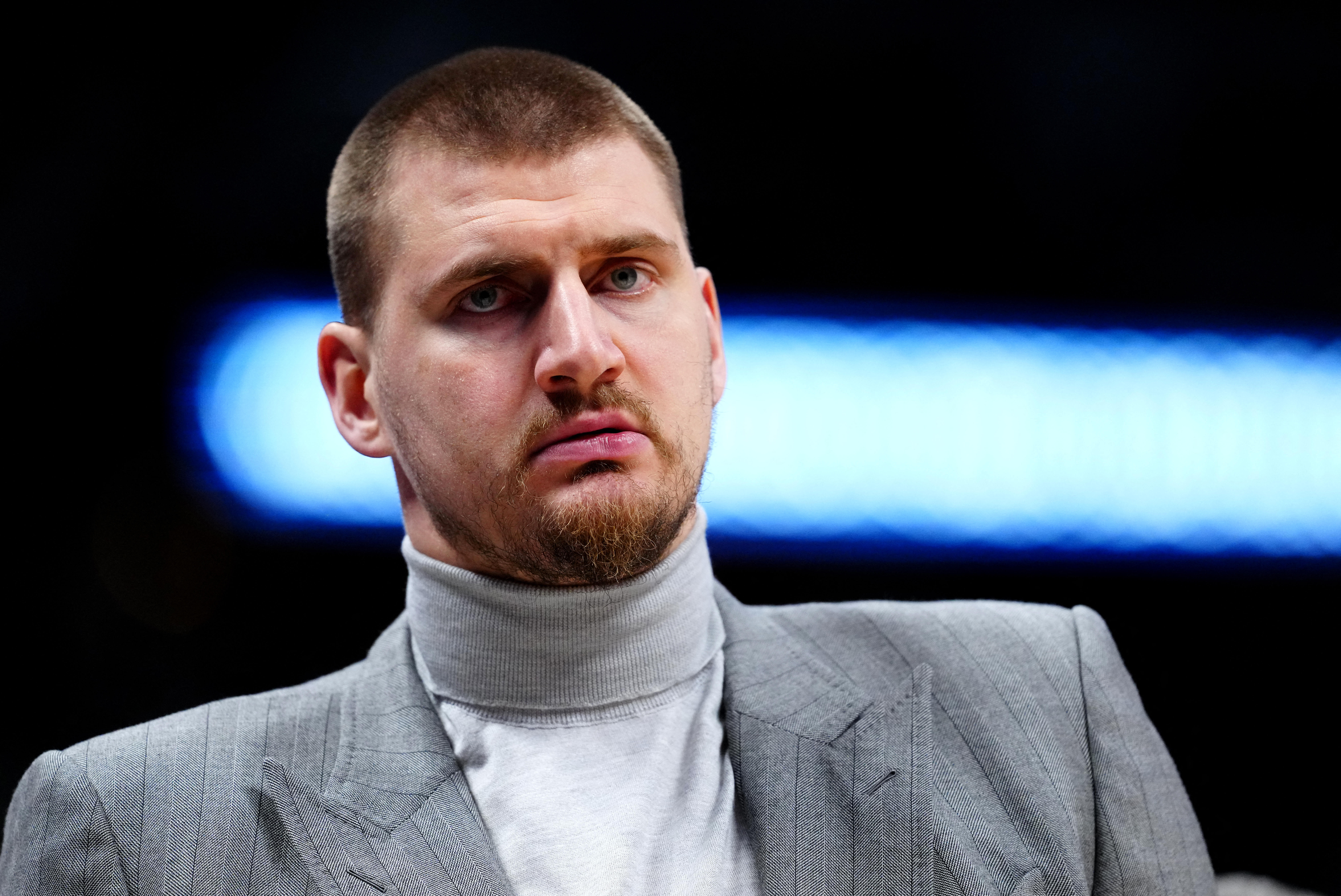 Jan 9, 2026; Denver, Colorado, USA; Denver Nuggets center Nikola Jokic (15) during the second quarter against the Atlanta Hawks at Ball Arena. Mandatory Credit: Ron Chenoy-Imagn Images