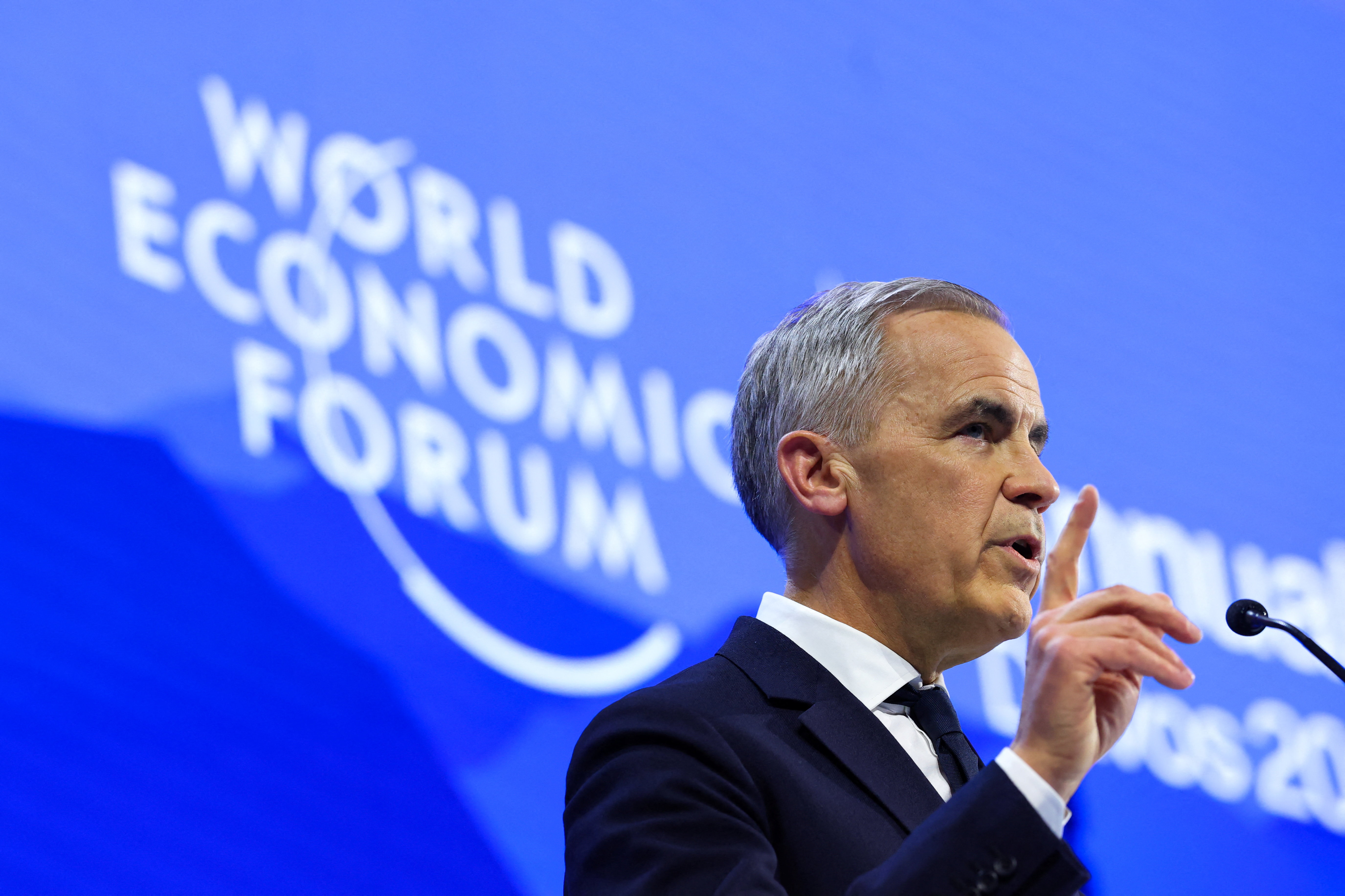 Canada's Prime Minister Mark Carney speaks during the 56th annual World Economic Forum (WEF) meeting in Davos, Switzerland, January 20, 2026. REUTERS/Denis Balibouse