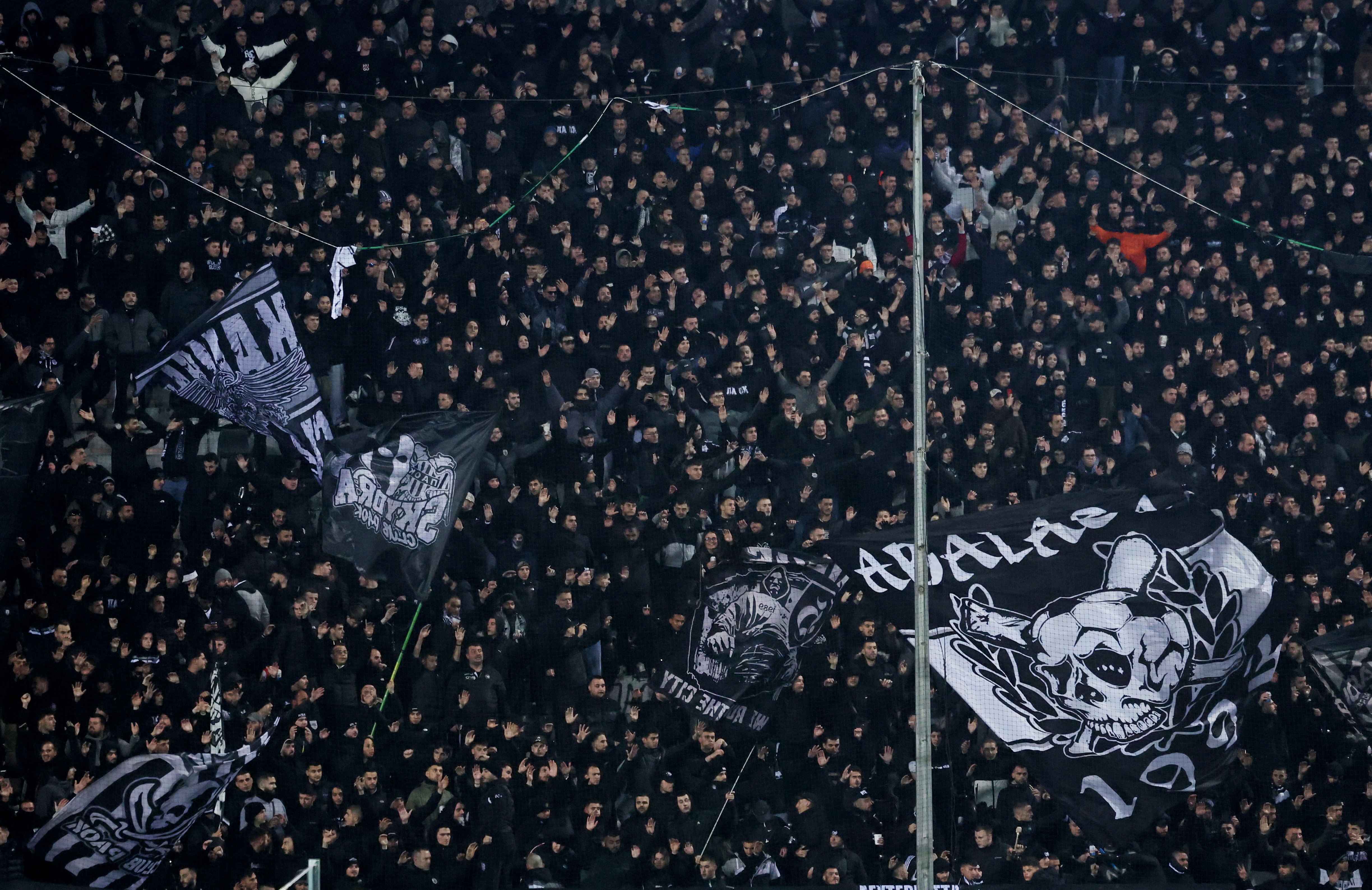 Soccer Football - UEFA Europa League - PAOK v Real Betis - Toumba Stadium, Thessaloniki, Greece - January 22, 2026 PAOK fans with banners inside the stadium before the match REUTERS/Alexandros Avramidis