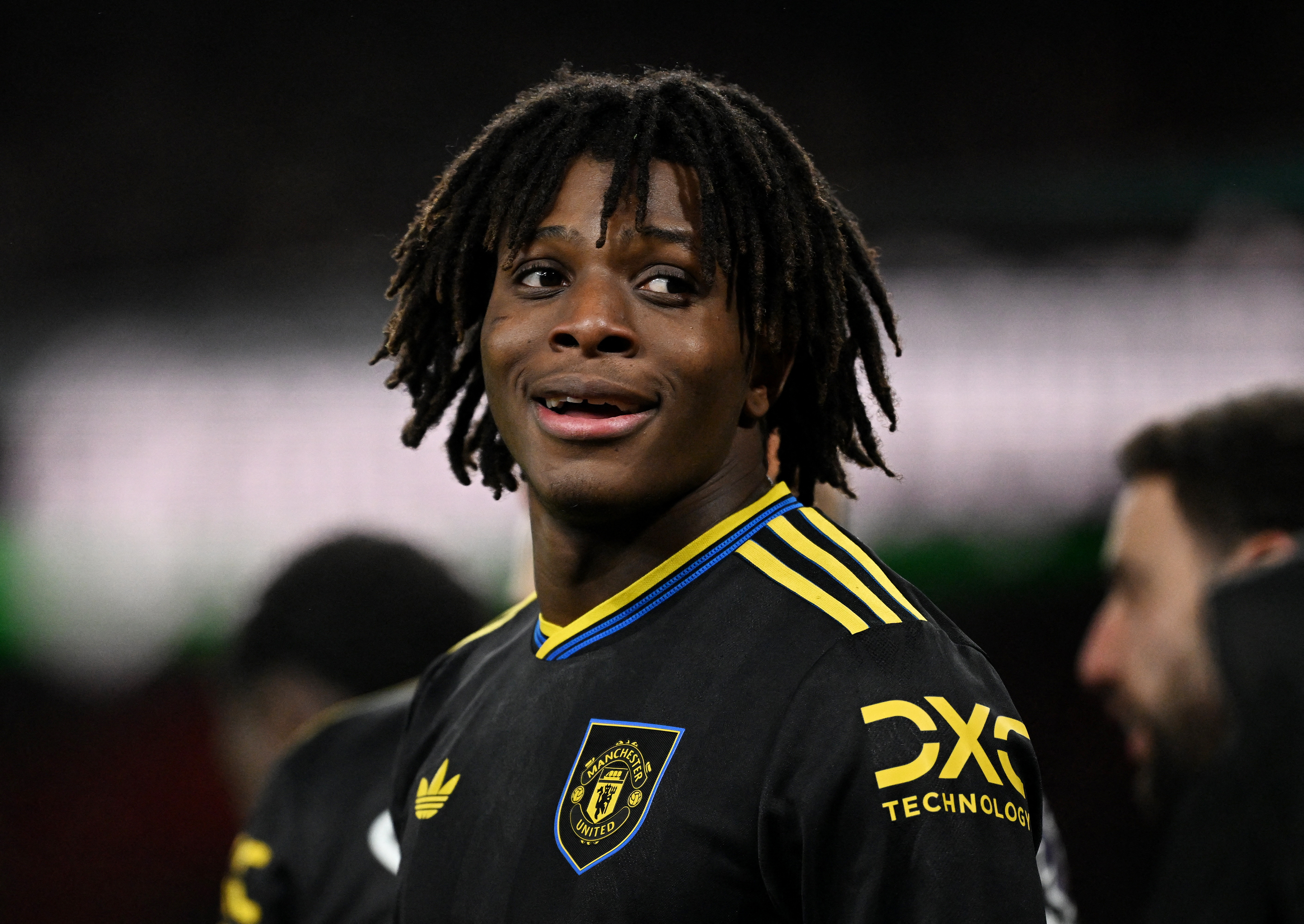 Soccer Football - Premier League - Arsenal v Manchester United - Emirates Stadium, London, Britain - January 25, 2026 Manchester United's Patrick Dorgu celebrates scoring their second goal REUTERS/Dylan Martinez EDITORIAL USE ONLY. NO USE WITH UNAUTHORIZE