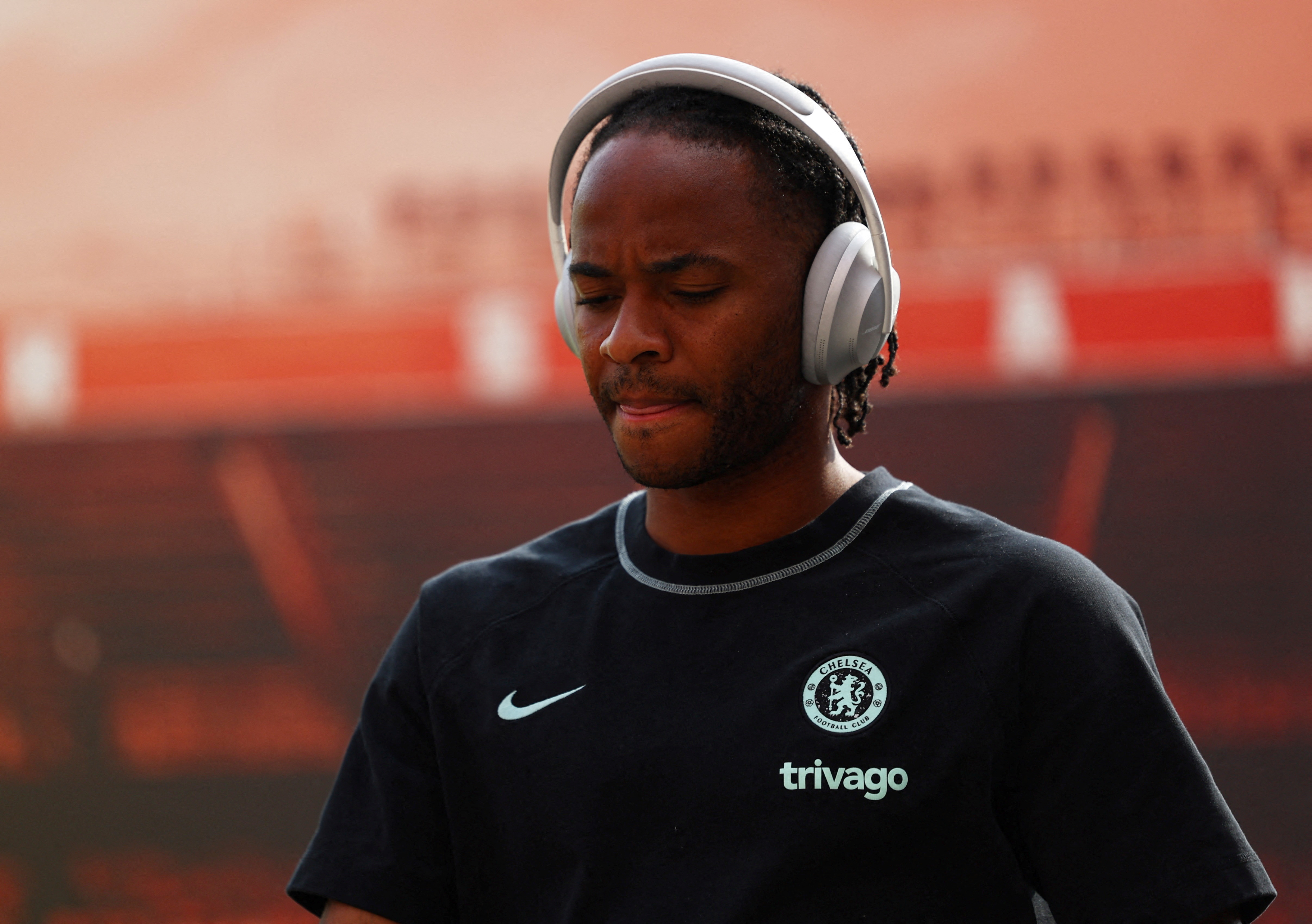 FILE PHOTO: Soccer Football - Premier League - Nottingham Forest v Chelsea - The City Ground, Nottingham, Britain - May 11, 2024 Chelsea's Raheem Sterling arrives at the stadium before the match REUTERS/Molly Darlington EDITORIAL USE ONLY. NO USE WITH UNA