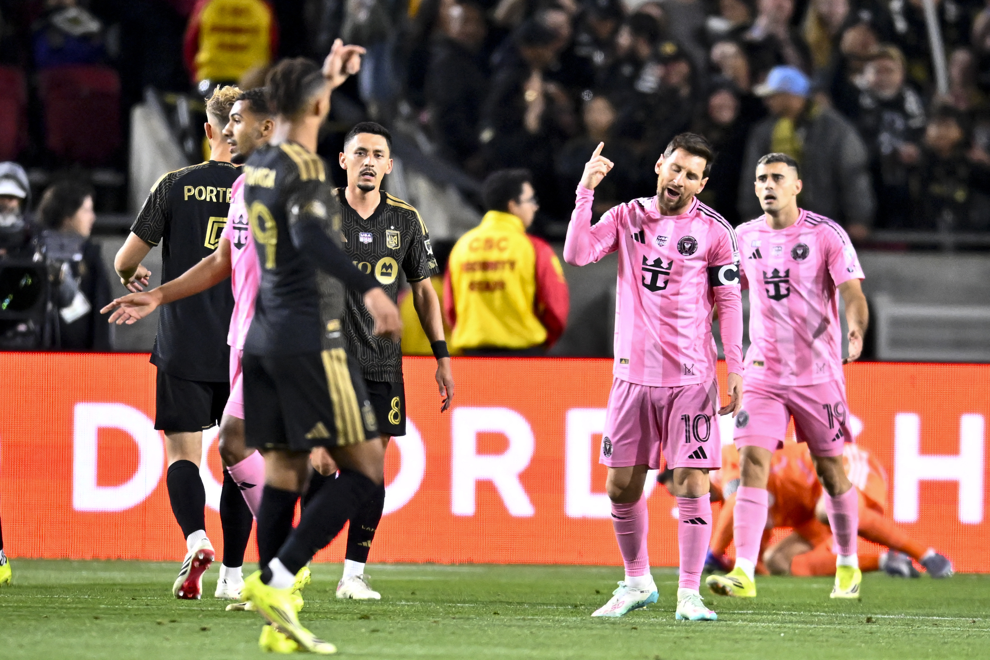 Feb 21, 2026; Los Angeles, California, USA; Inter Miami CF forward Lionel Messi (10) reacts after a missed shot during the first half against Los Angeles FCat Los Angeles Memorial Coliseum. Mandatory Credit: Kelvin Kuo-Imagn Images