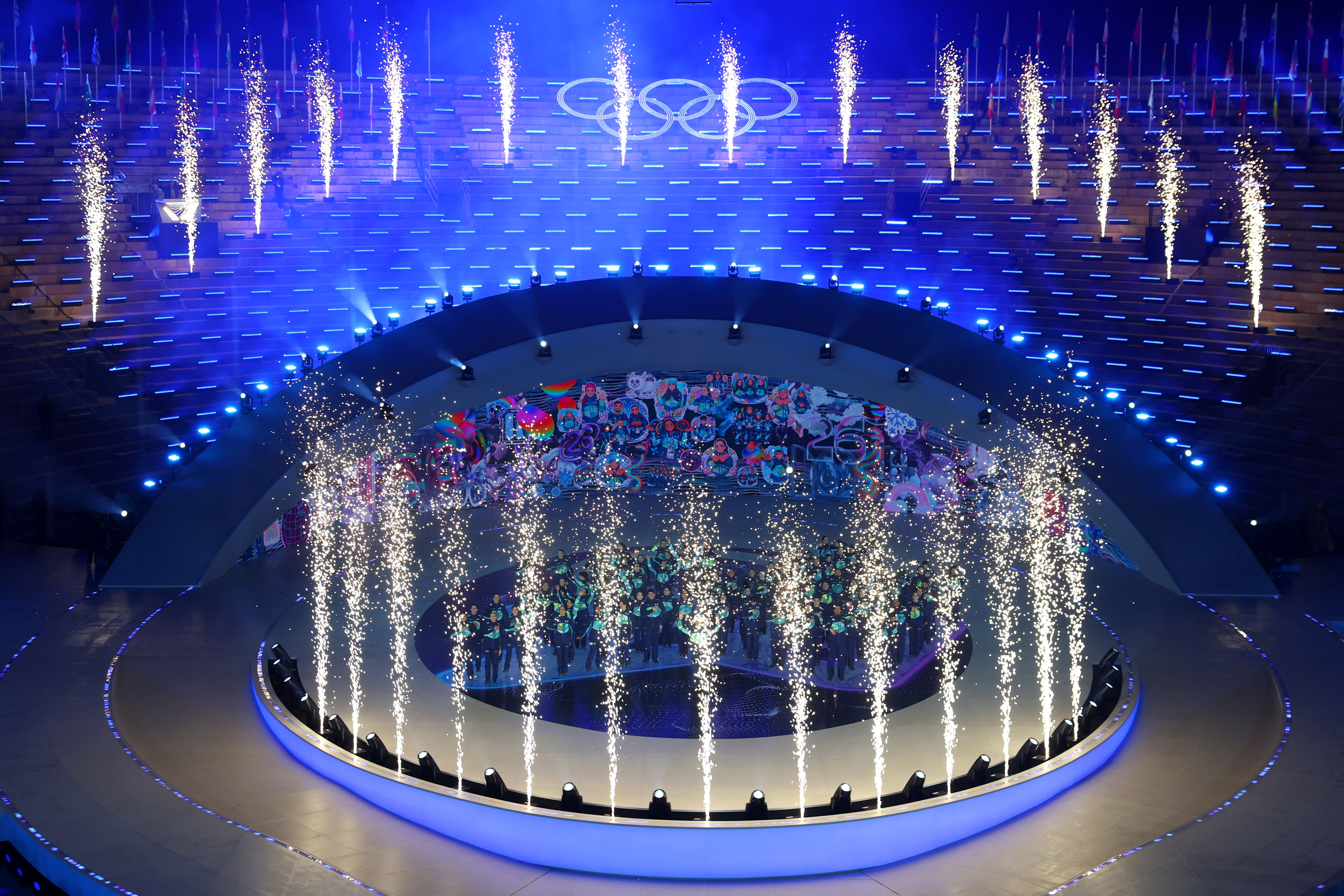 Milano Cortina 2026 Olympics - Ceremonies - Closing Ceremony - Verona Olympic Arena, Verona, Italy - February 22, 2026. Volunteers during the closing ceremony REUTERS/Claudia Greco