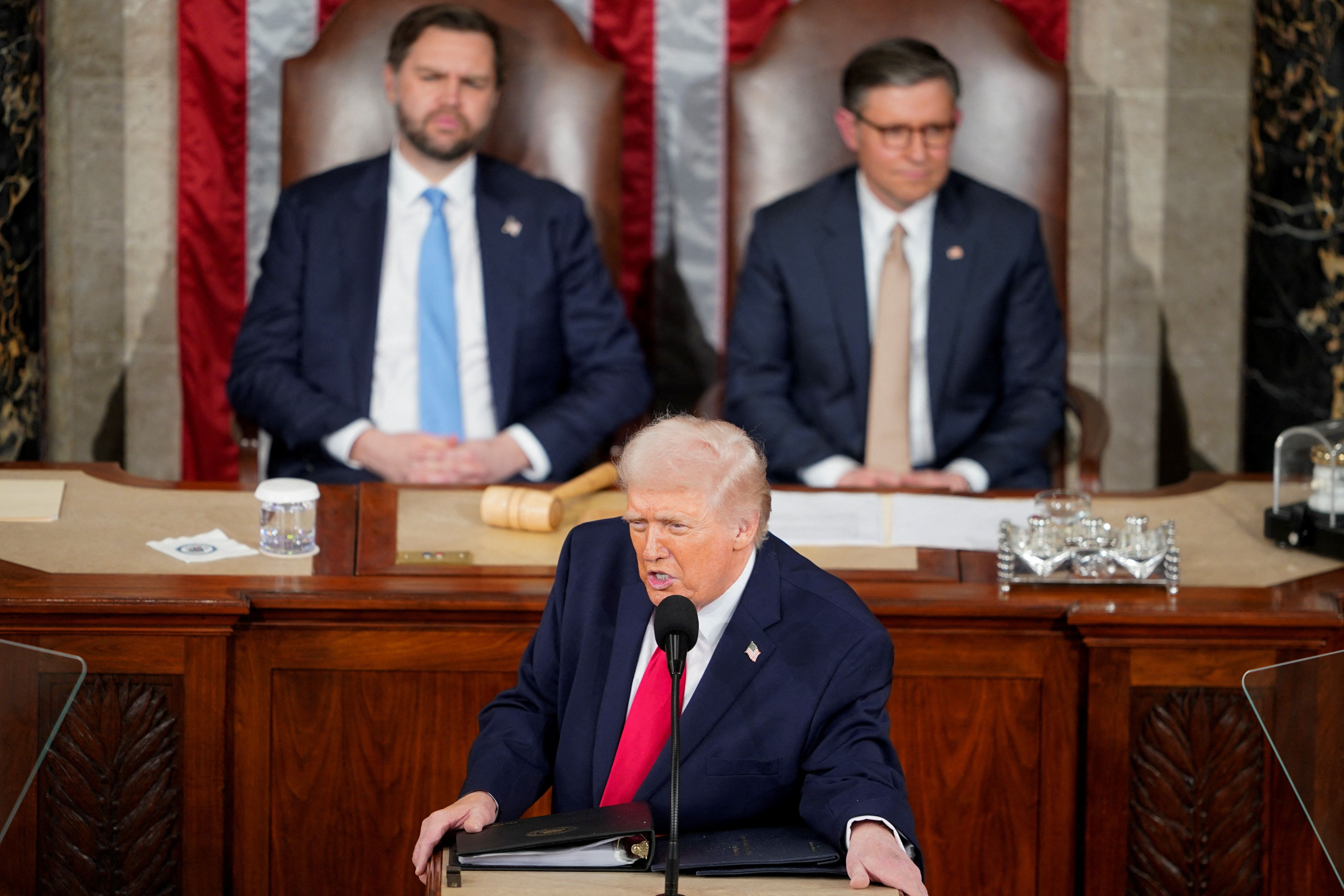 U.S. President Donald Trump delivers the State of the Union address in the House Chamber of the U.S. Capitol in Washington, D.C., U.S., February 24, 2026.  REUTERS/NATHAN HOWARD