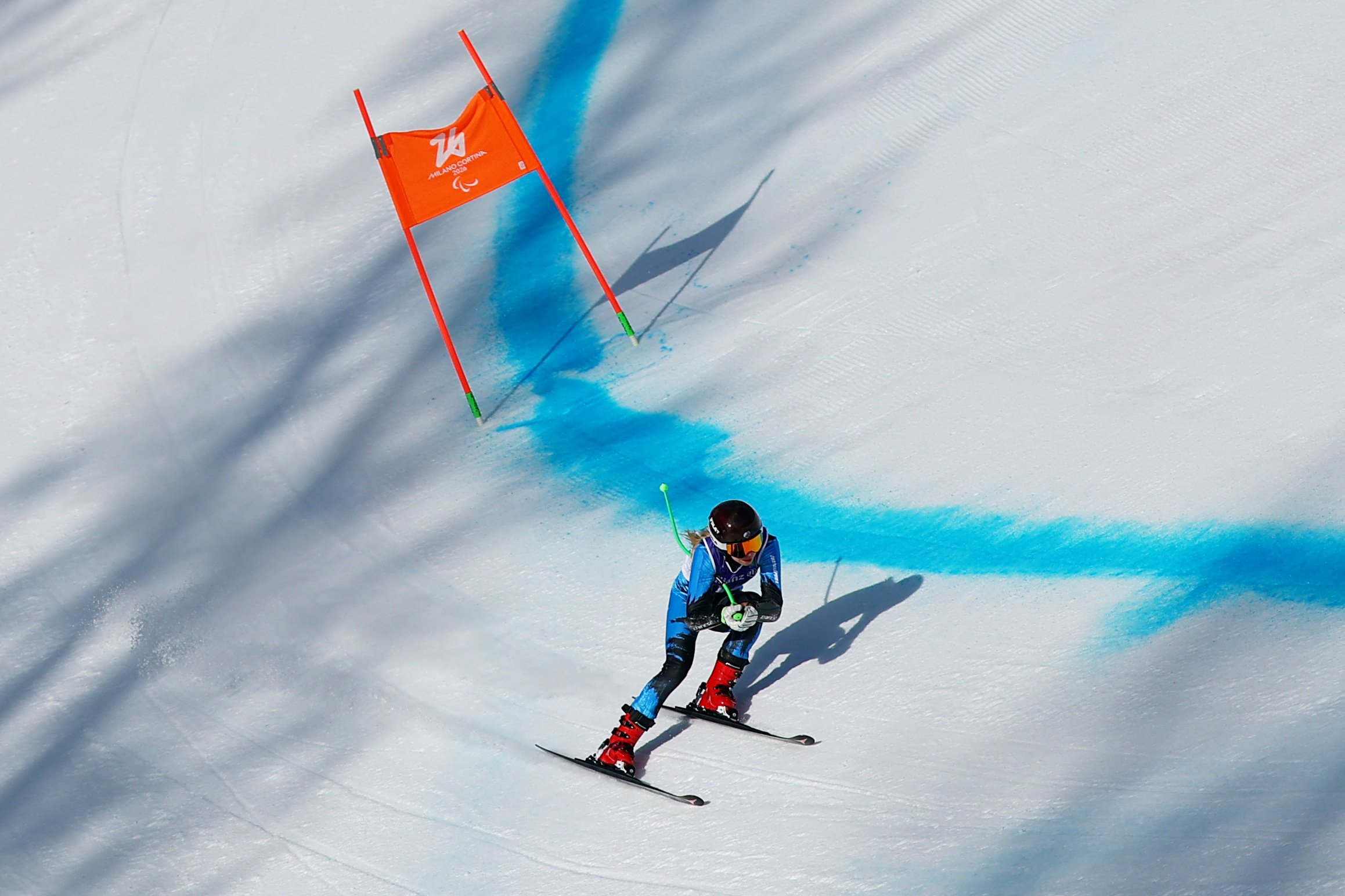 Milano Cortina 2026 Paralympics - Para Alpine Skiing - Women's Super-G Standing - Tofane Alpine Skiing Centre, Belluno, Italy - March 09, 2026. Varvara Voronchikhina of Russia in action during the women's super-g standing REUTERS/Lisi Niesner