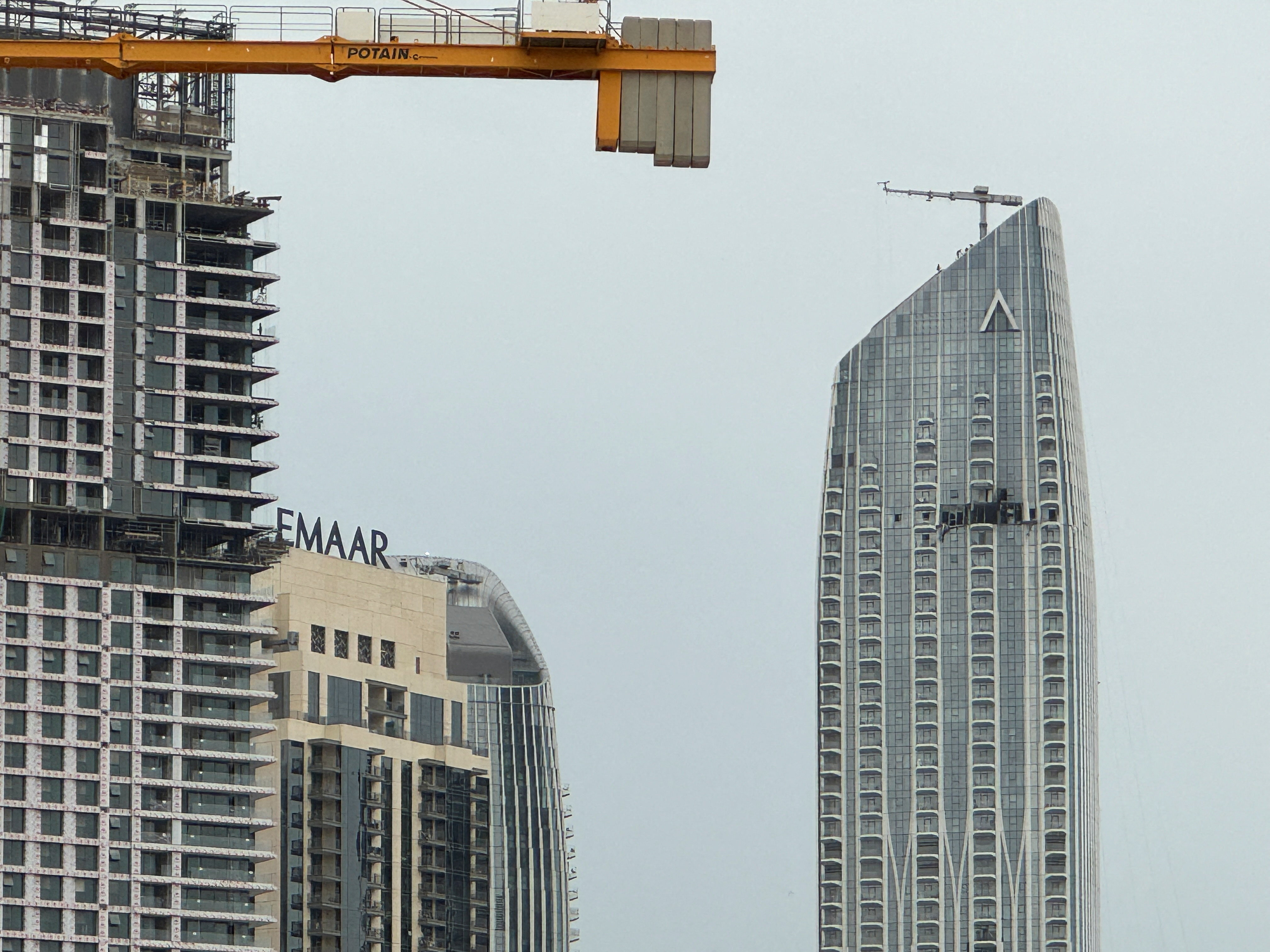 A damaged building in the vicinity of Dubai Creek Harbour