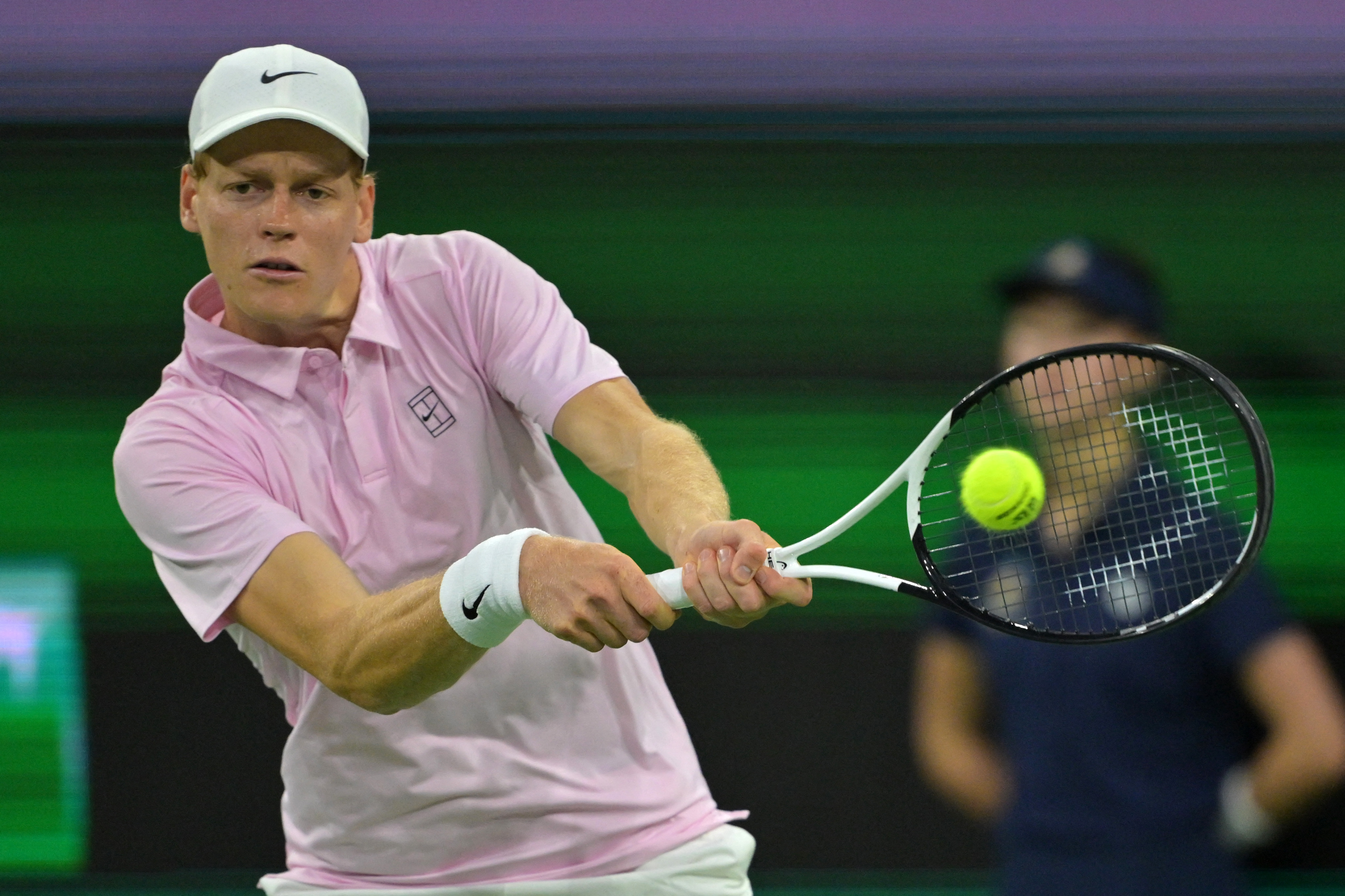 Mar 10, 2026; Indian Wells, CA, USA; Jannik Sinner (ITA) hits a shot during hi4