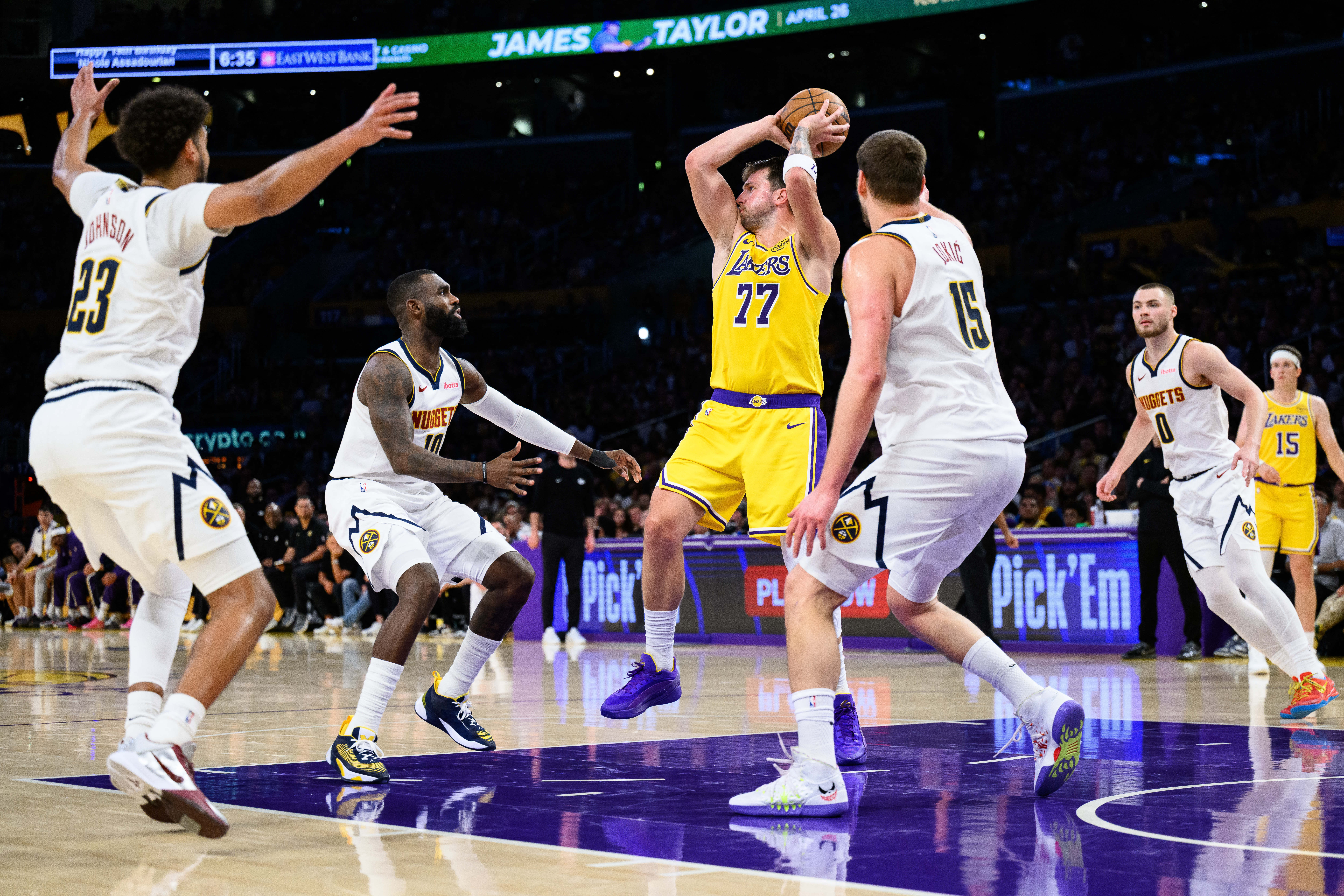 Mar 14, 2026; Los Angeles, California, USA; Los Angeles Lakers guard Luka Doncic