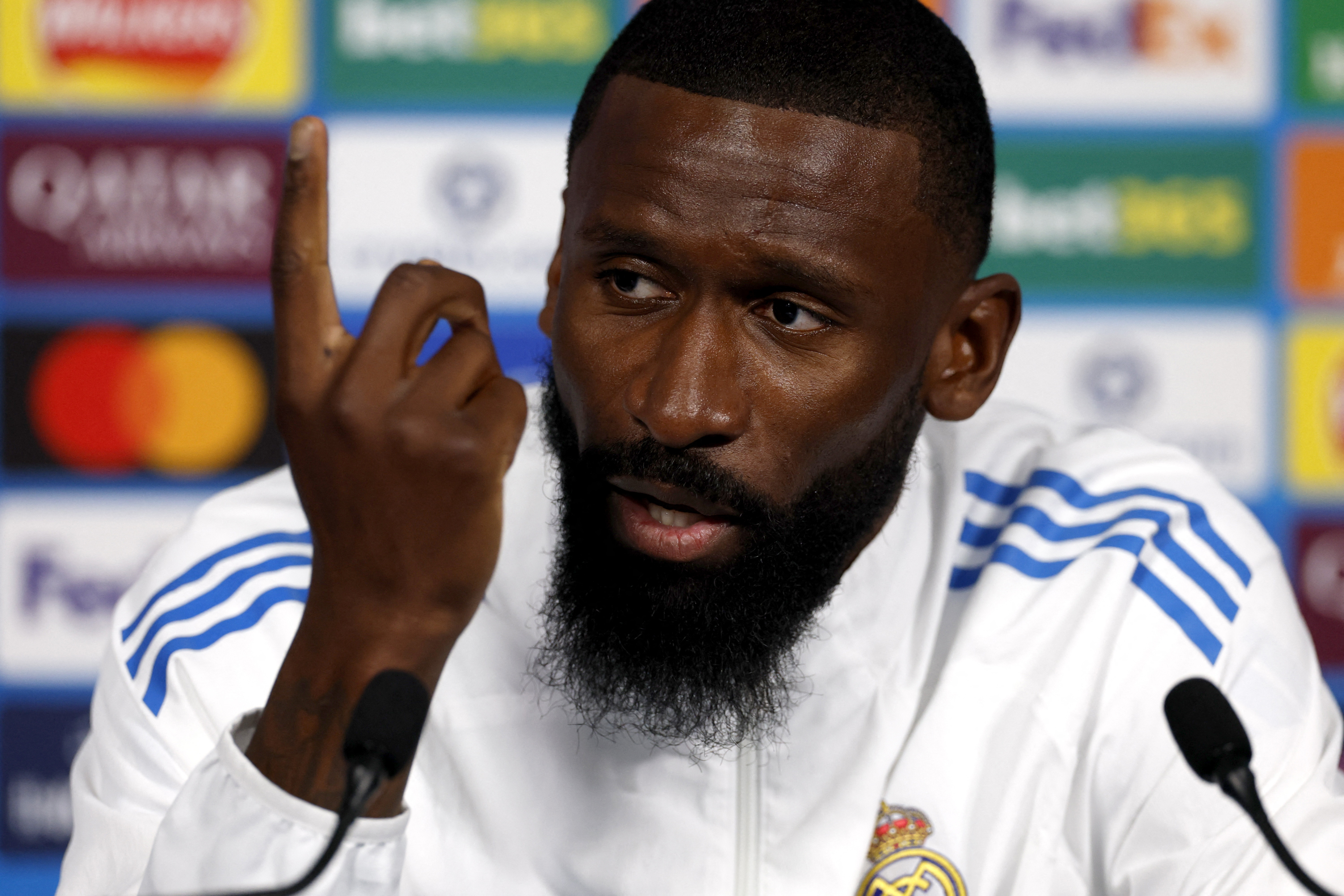 Soccer Football - UEFA Champions League - Real Madrid Press Conference - Etihad Stadium, Manchester, Britain - March 16, 2026 Real Madrid's Antonio Rudiger during press conference Action Images via Reuters/Jason Cairnduff