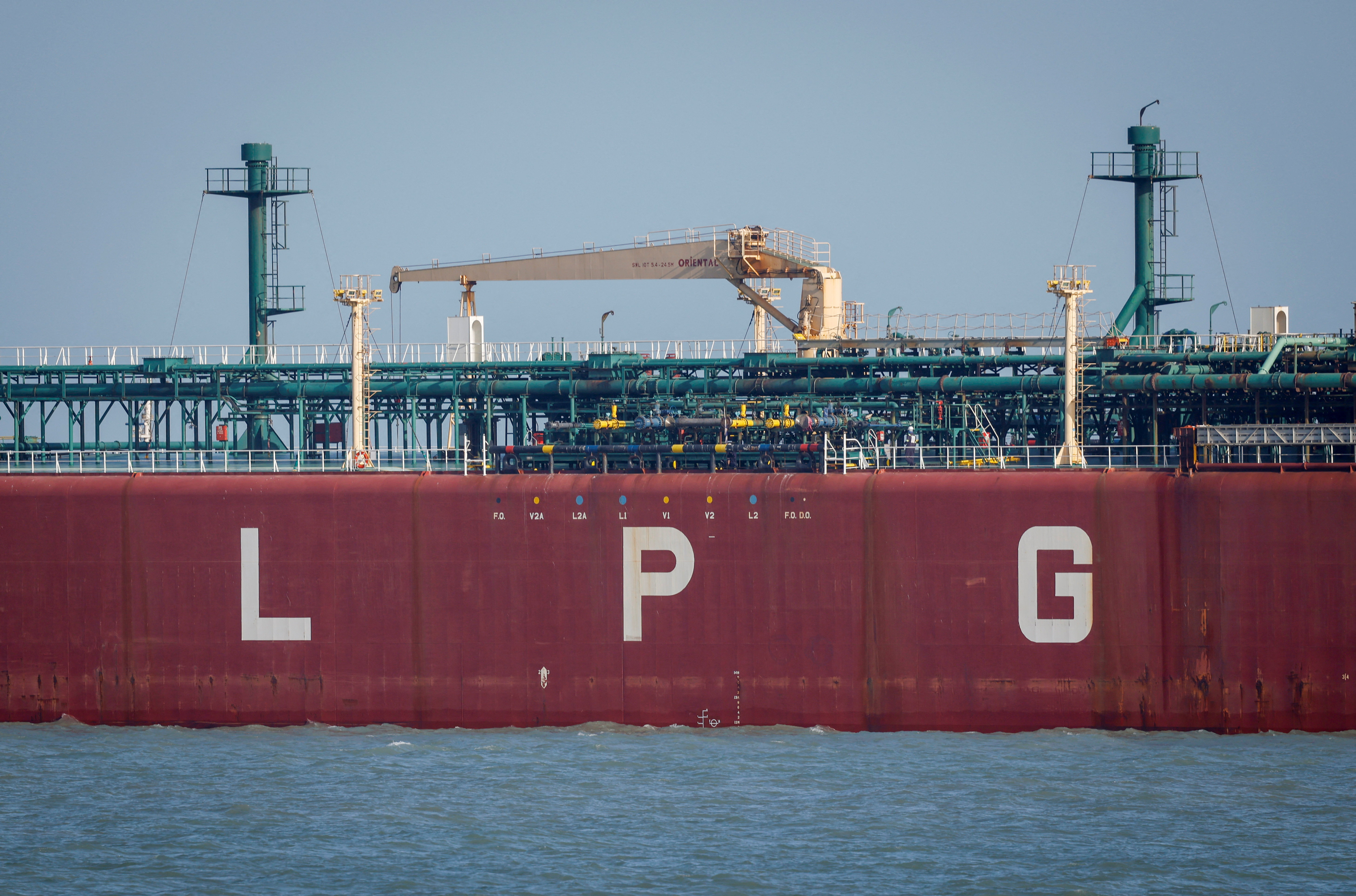 An Indian liquefied petroleum gas (LPG) carrier, Shivalik, arrives at Mundra Port via the Strait of Hormuz, amid the U.S.-Israel conflict with Iran, in Gujarat, India, March 16, 2026. REUTERS/Amit Dave