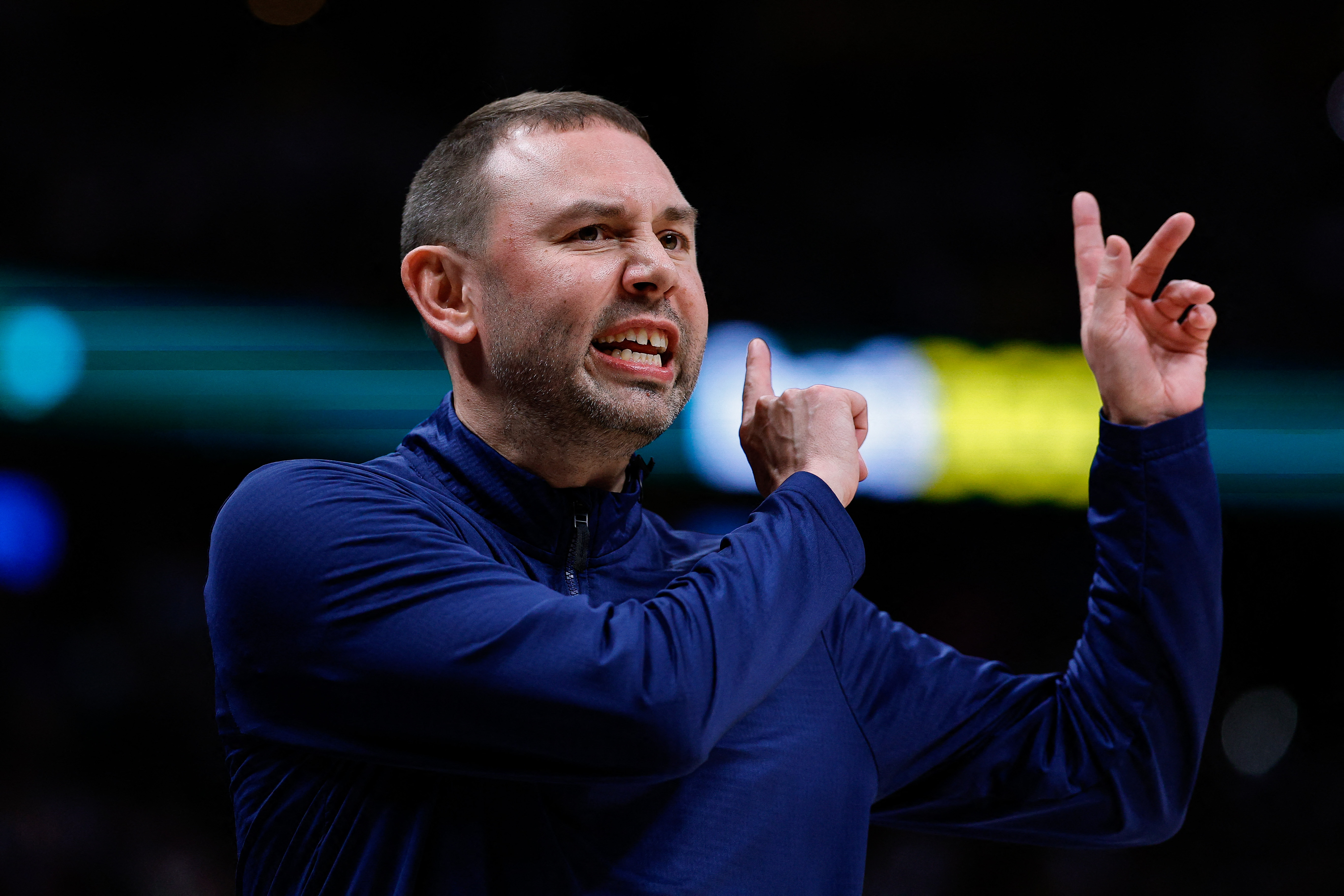 Mar 5, 2026; Denver, Colorado, USA; Denver Nuggets head coach David Adelman in the fourth quarter against the Los Angeles Lakers at Ball Arena. Mandatory Credit: Isaiah J. Downing-Imagn Images