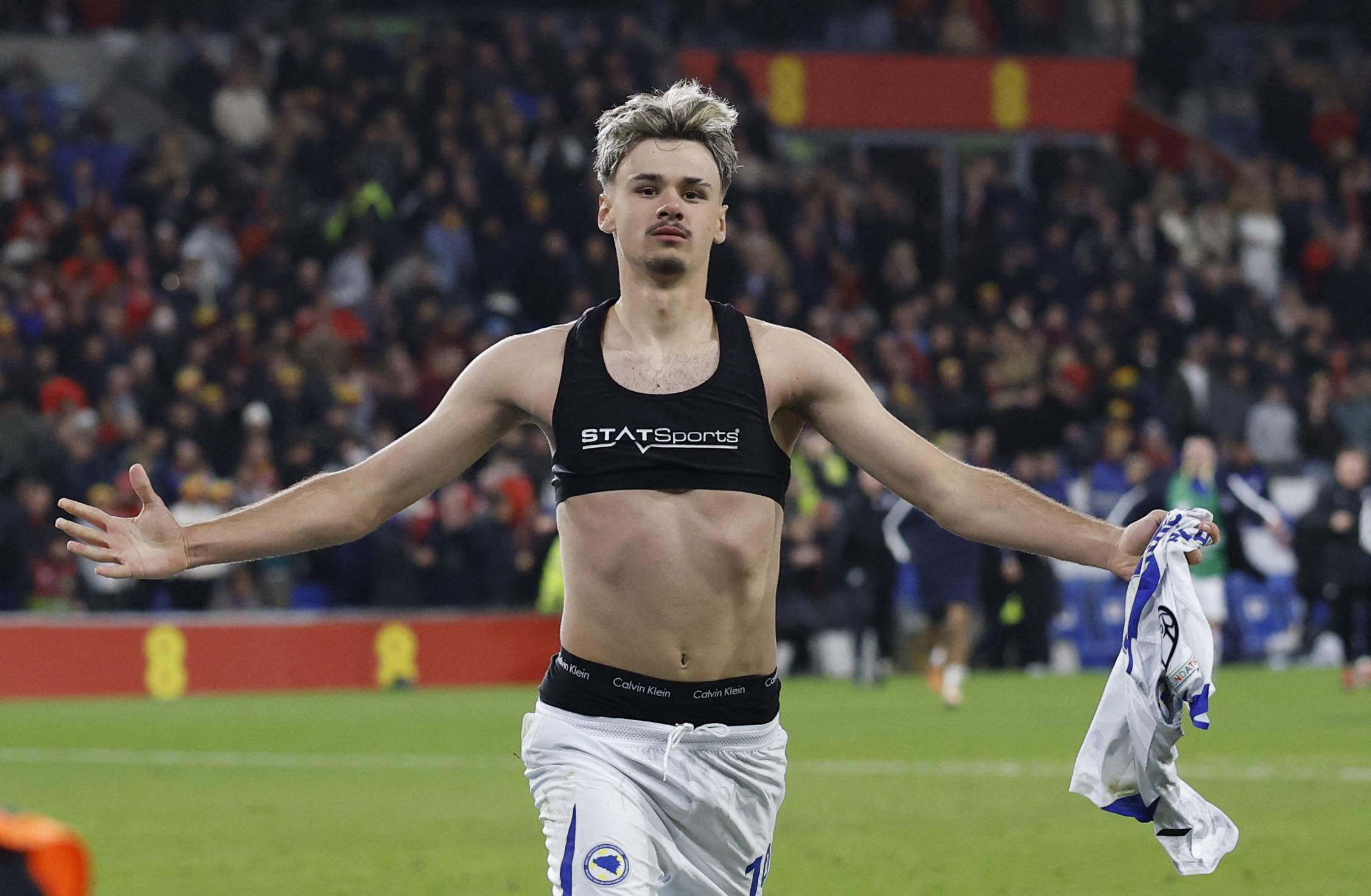 Soccer Football - FIFA World Cup - UEFA Qualifiers - Semi Final - Wales v Bosnia and Herzegovina - Cardiff City Stadium, Cardiff, Wales, Britain - March 26, 2026 Bosnia and Herzegovina's Kerim Alajbegovic celebrates after scoring a penalty to win the pena