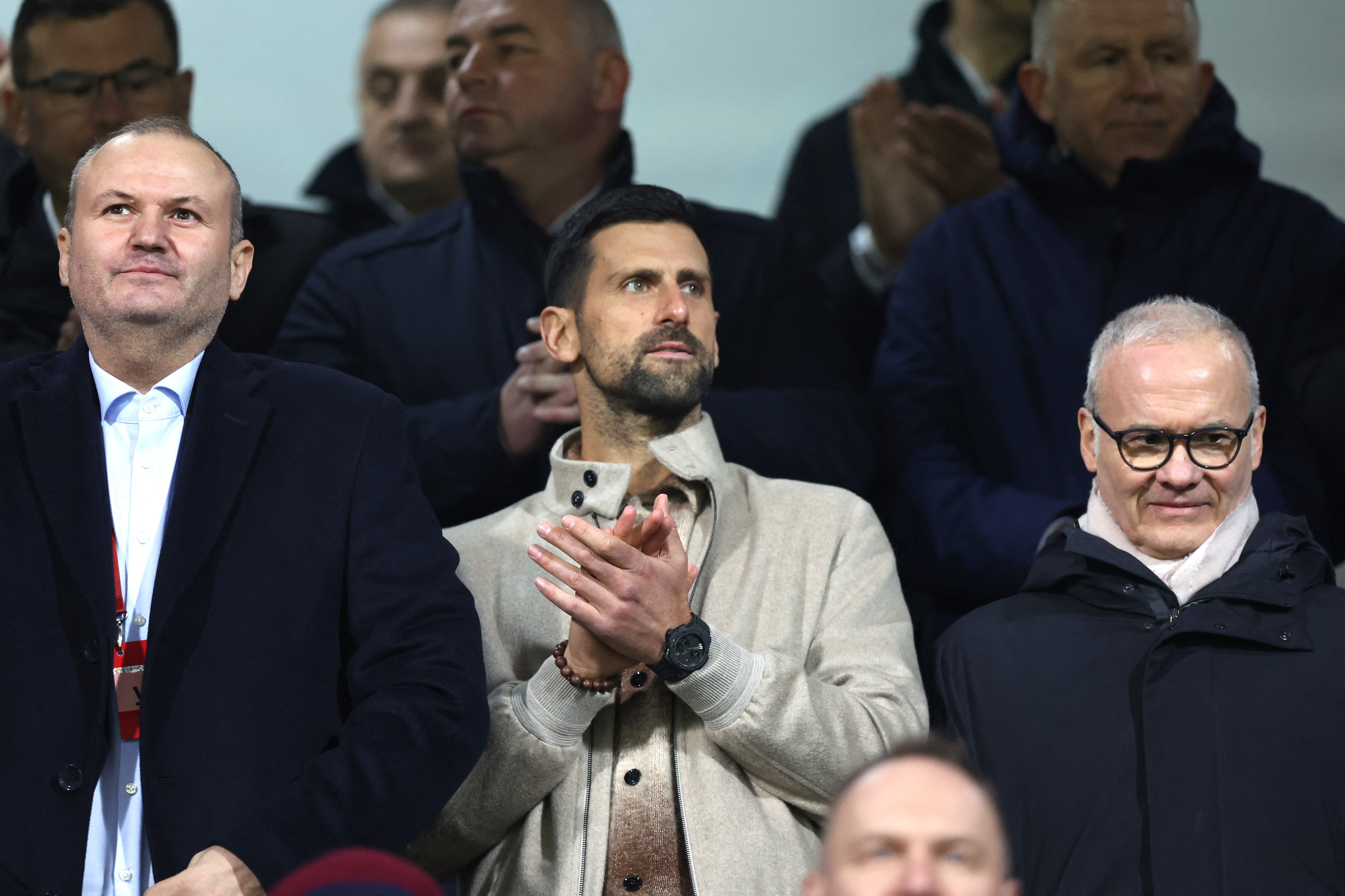 Soccer Football - FIFA World Cup - UEFA Qualifiers - Finals - Bosnia and Herzegovina v Italy - Bilino Polje Stadium, Zenica, Bosnia and Herzegovina - March 31, 2026 Tennis player Novak Djokovic and UEFA Deputy Secretary General Giorgio Marchetti in the st