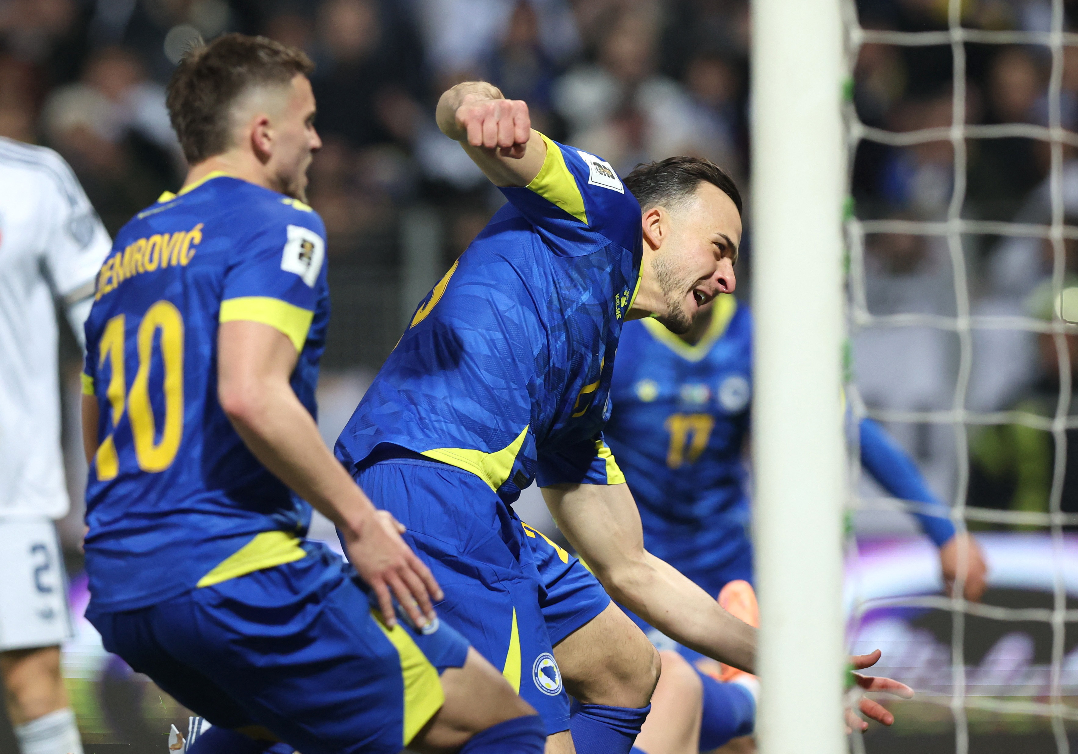 Soccer Football - FIFA World Cup - UEFA Qualifiers - Finals - Bosnia and Herzegovina v Italy - Bilino Polje Stadium, Zenica, Bosnia and Herzegovina - March 31, 2026 Bosnia and Herzegovina's Haris Tabakovic celebrates scoring their first goal REUTERS/Amel